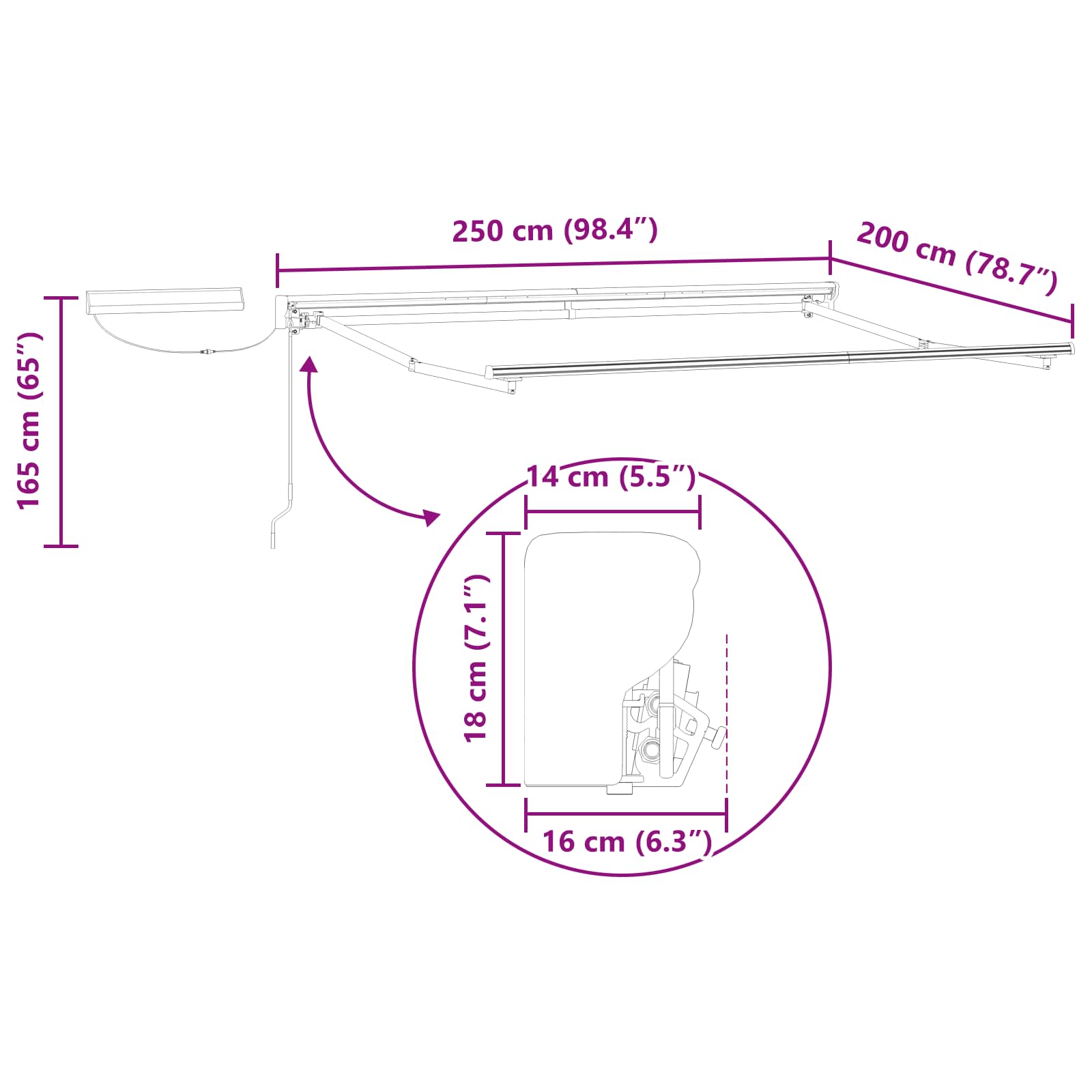 vidaXL Elektrisch uitschuifbaar zonnescherm frame Wit 2,5 x 2 m Staal