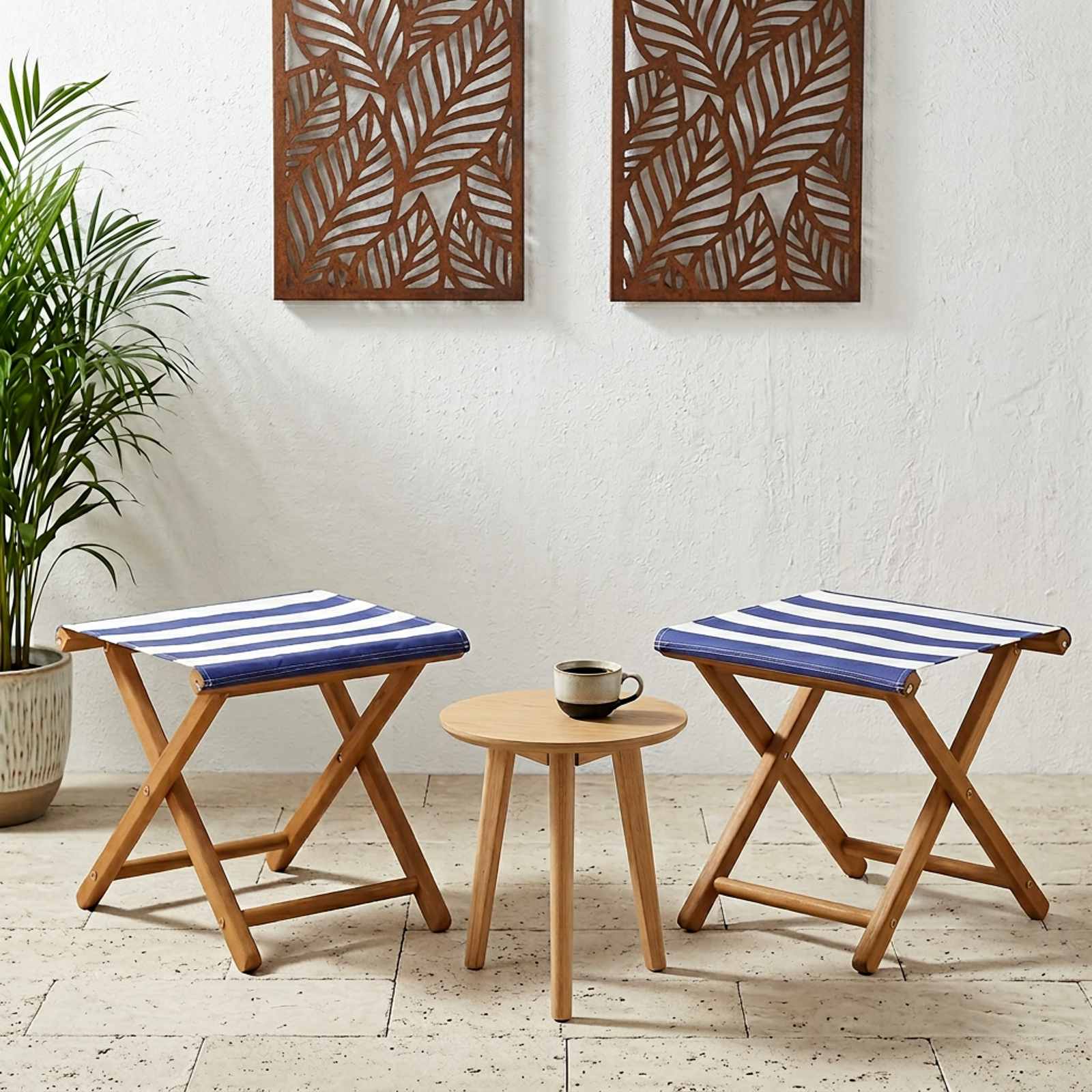 vidaXL Ligstoel 2 pcs massief eucalyptushout Blauw en Wit