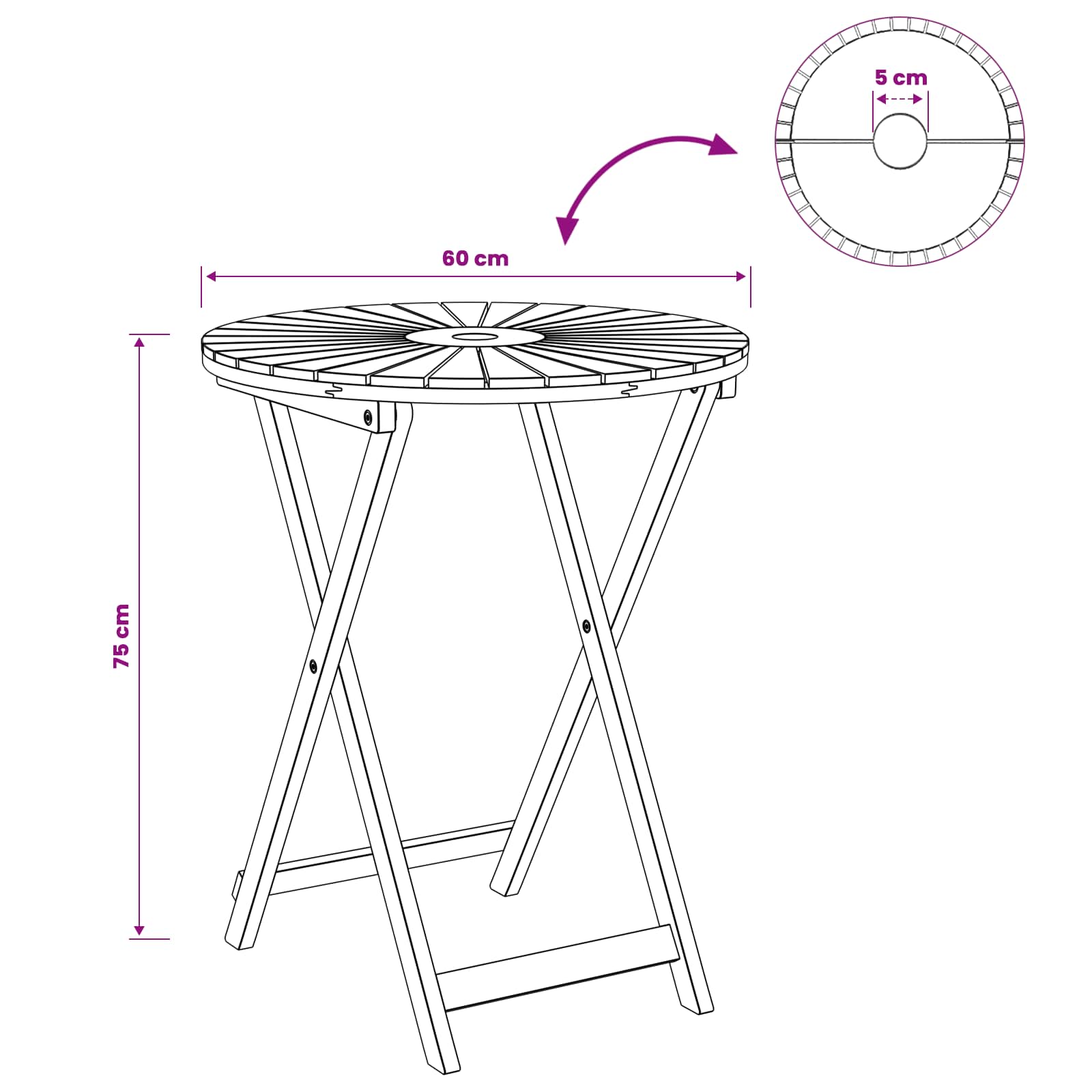 vidaXL Vouw Tuin Tafel Naturel Ø60 x 75 cm Massief Acaciahout
