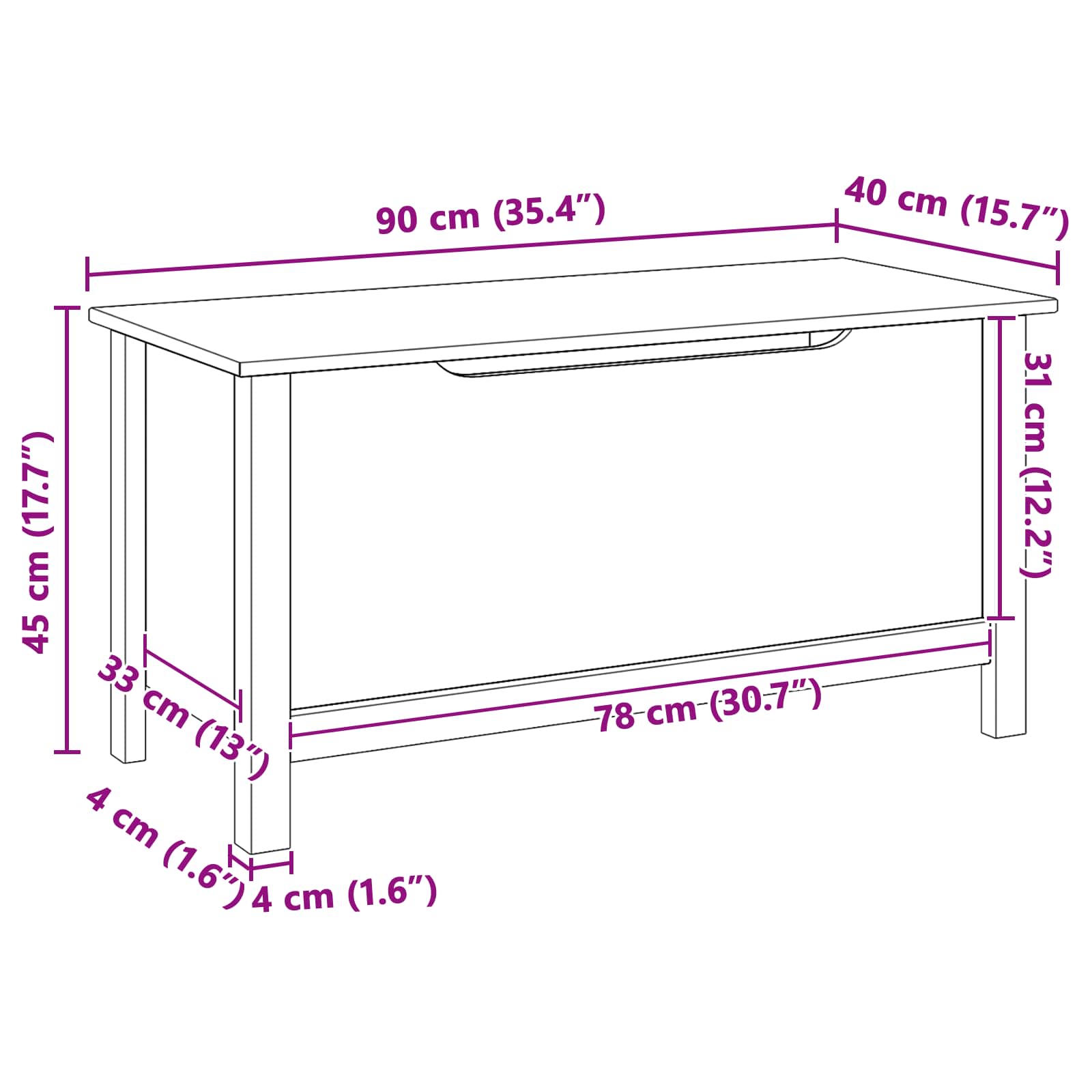 vidaXL Opbergbox Honingbruin 90 x 40 x 45 cm Massief Vurenhout