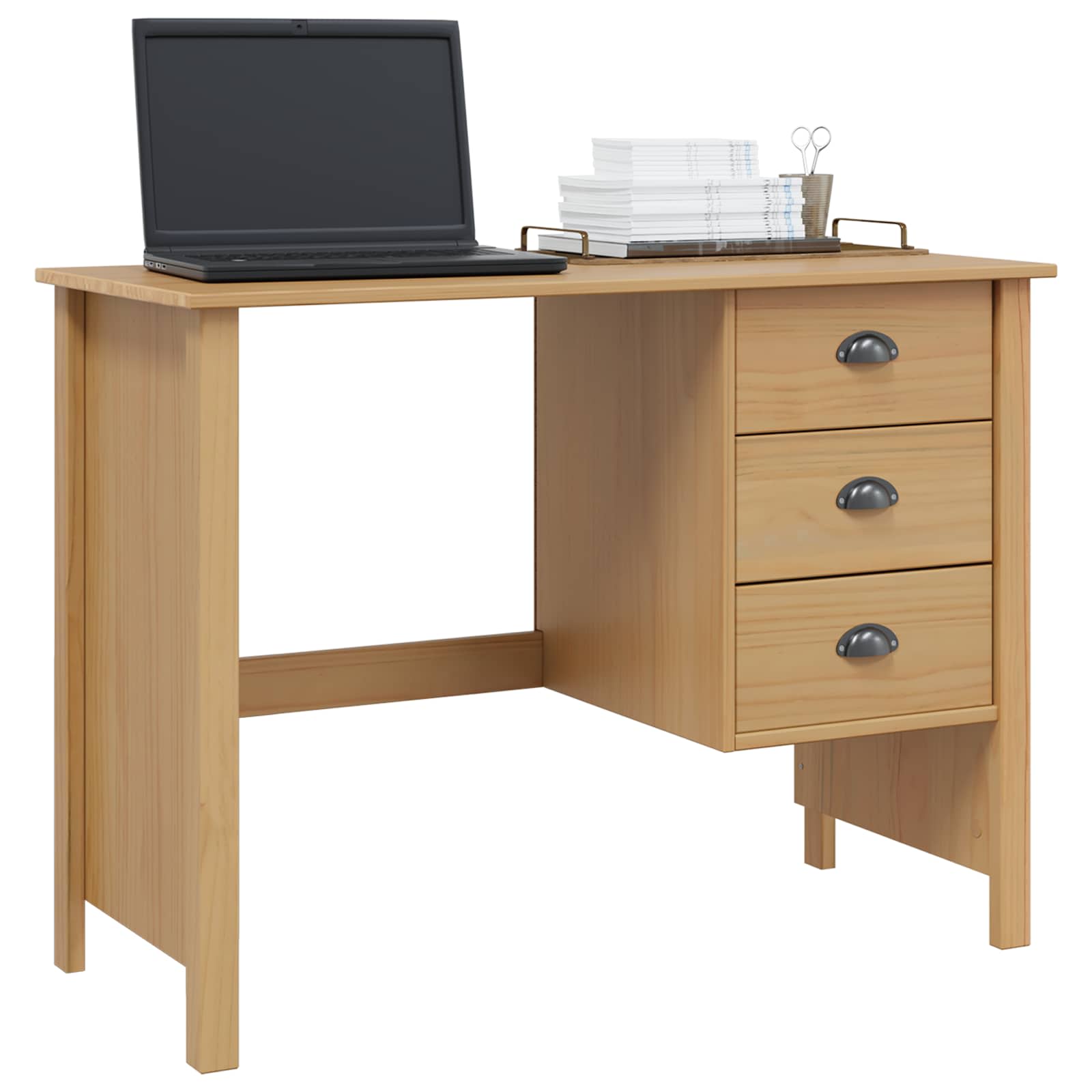 vidaXL Bureau met lades Honingbruin 100 x 45 x 74 cm Massief Vurenhout