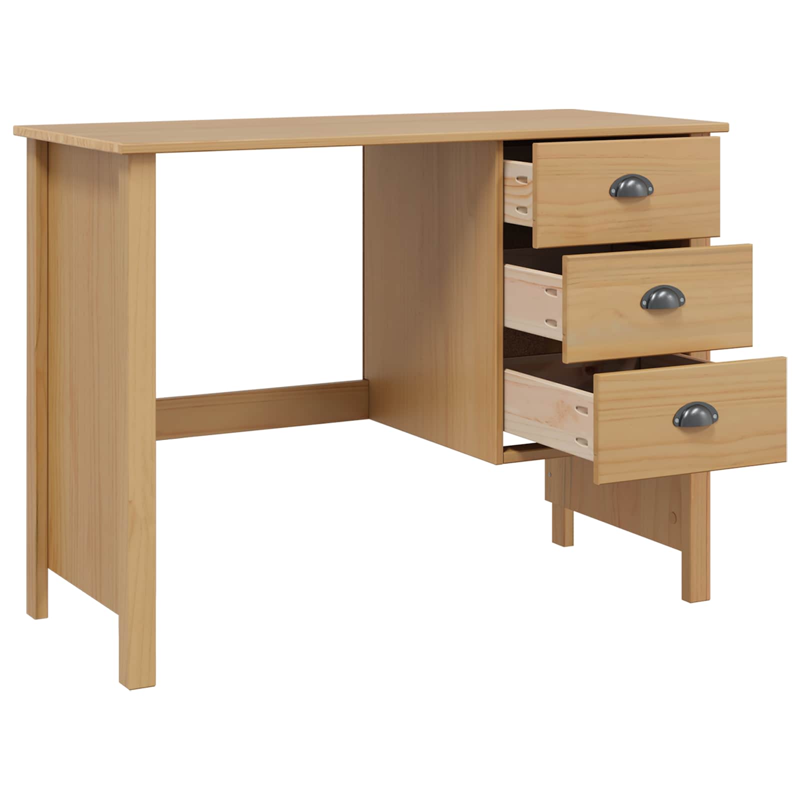 vidaXL Bureau met lades Honingbruin 100 x 45 x 74 cm Massief Vurenhout