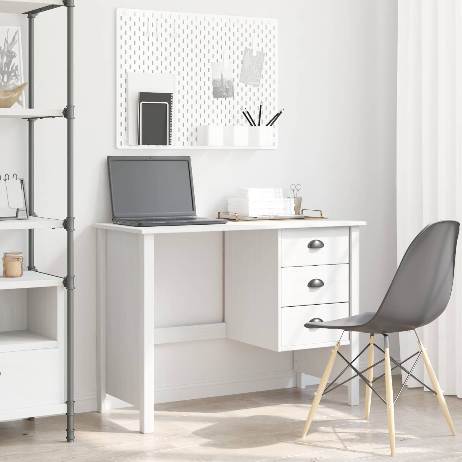 vidaXL Bureau met lades Honingbruin 100 x 45 x 74 cm Massief Vurenhout