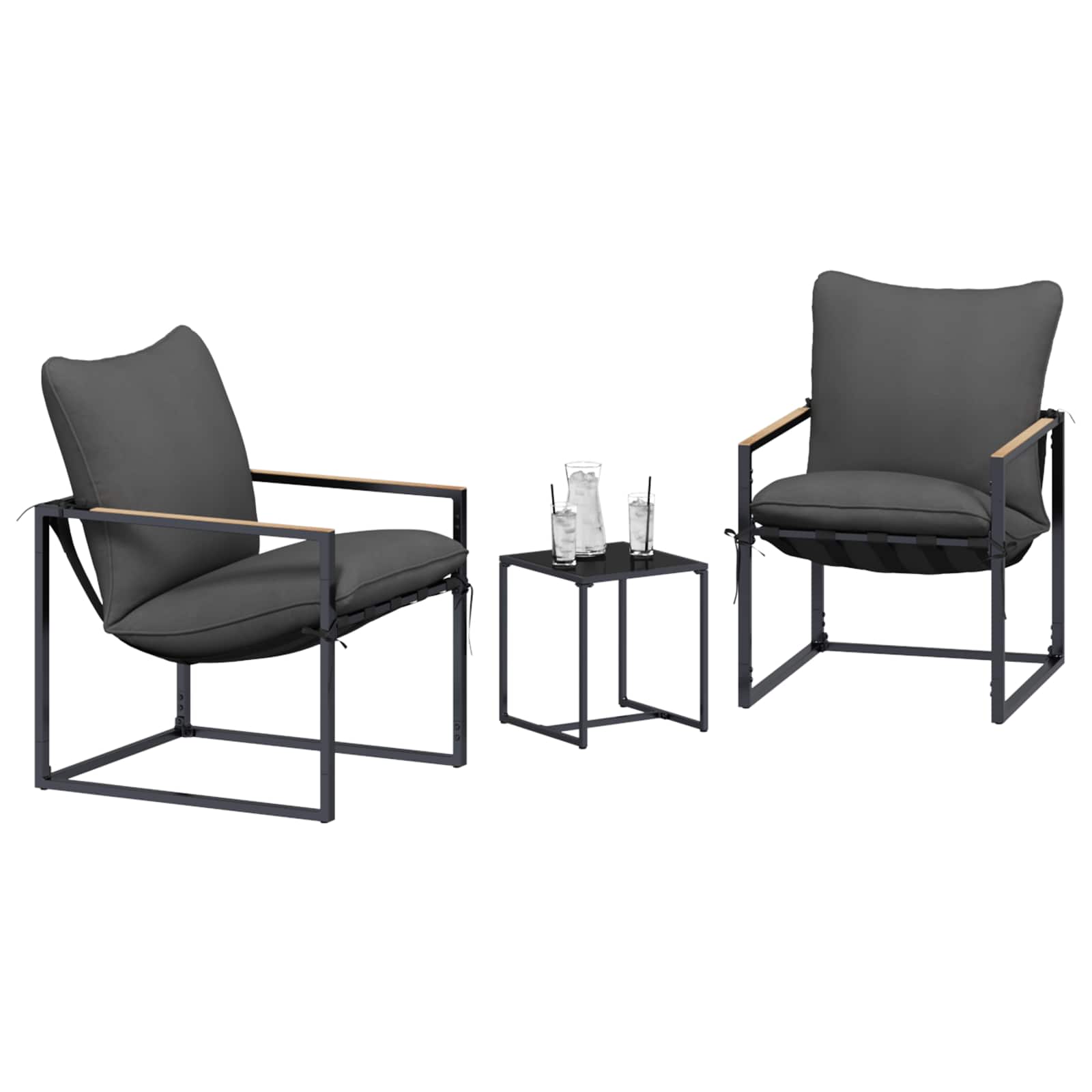vidaXL Tuinbankenset 3 pcs Zwart en Anthraciet Staal