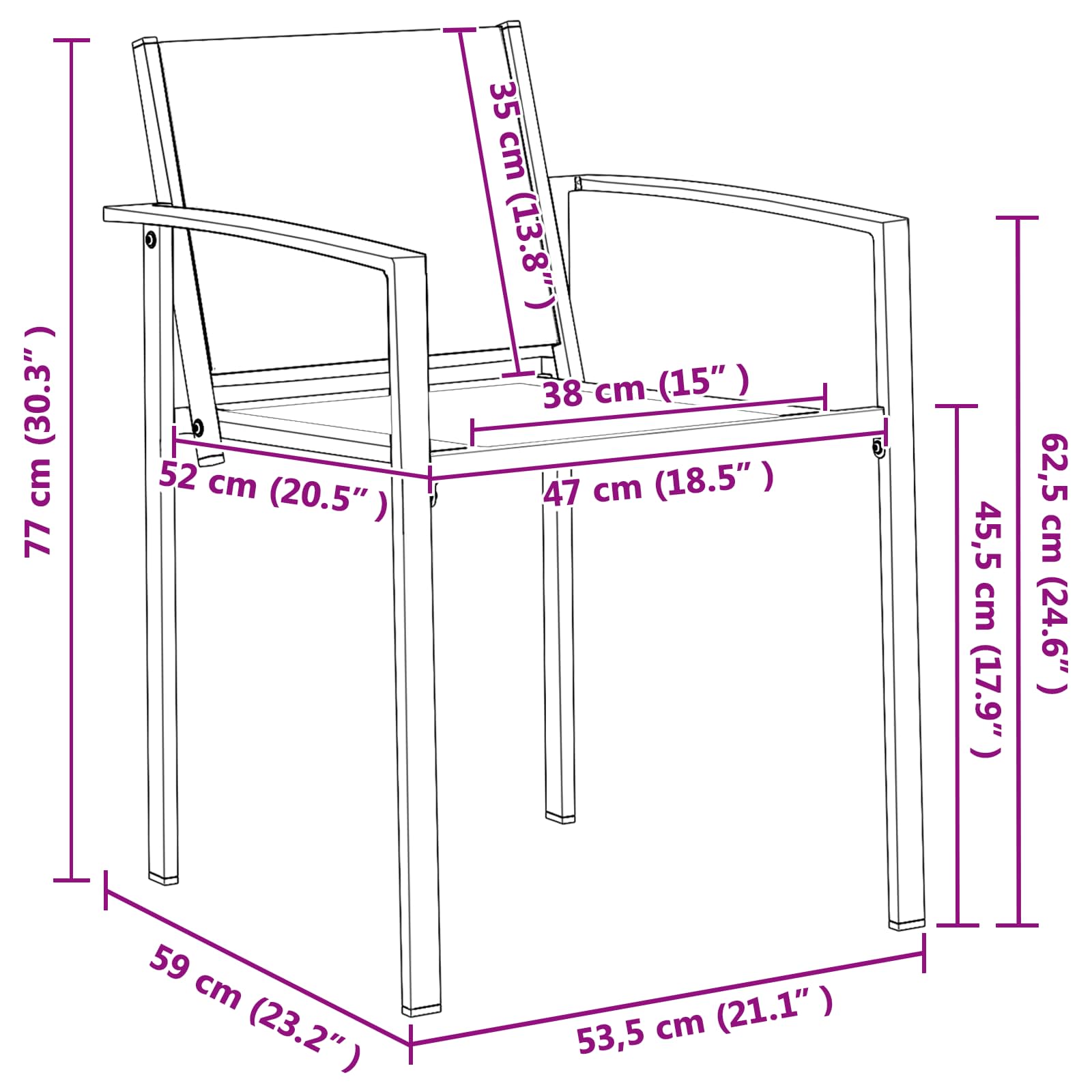 vidaXL Tuinstoelen 2 pcs Zwart en Anthraciet 53,5 x 59 x 77 cm