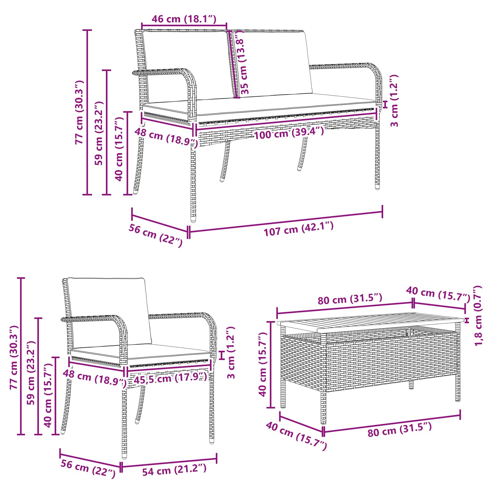 vidaXL Tuin set met kussen staal