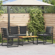 vidaXL Buitenmeubelset 4 pcs Zwart en Donkergrijs Staal en Poly Rattan