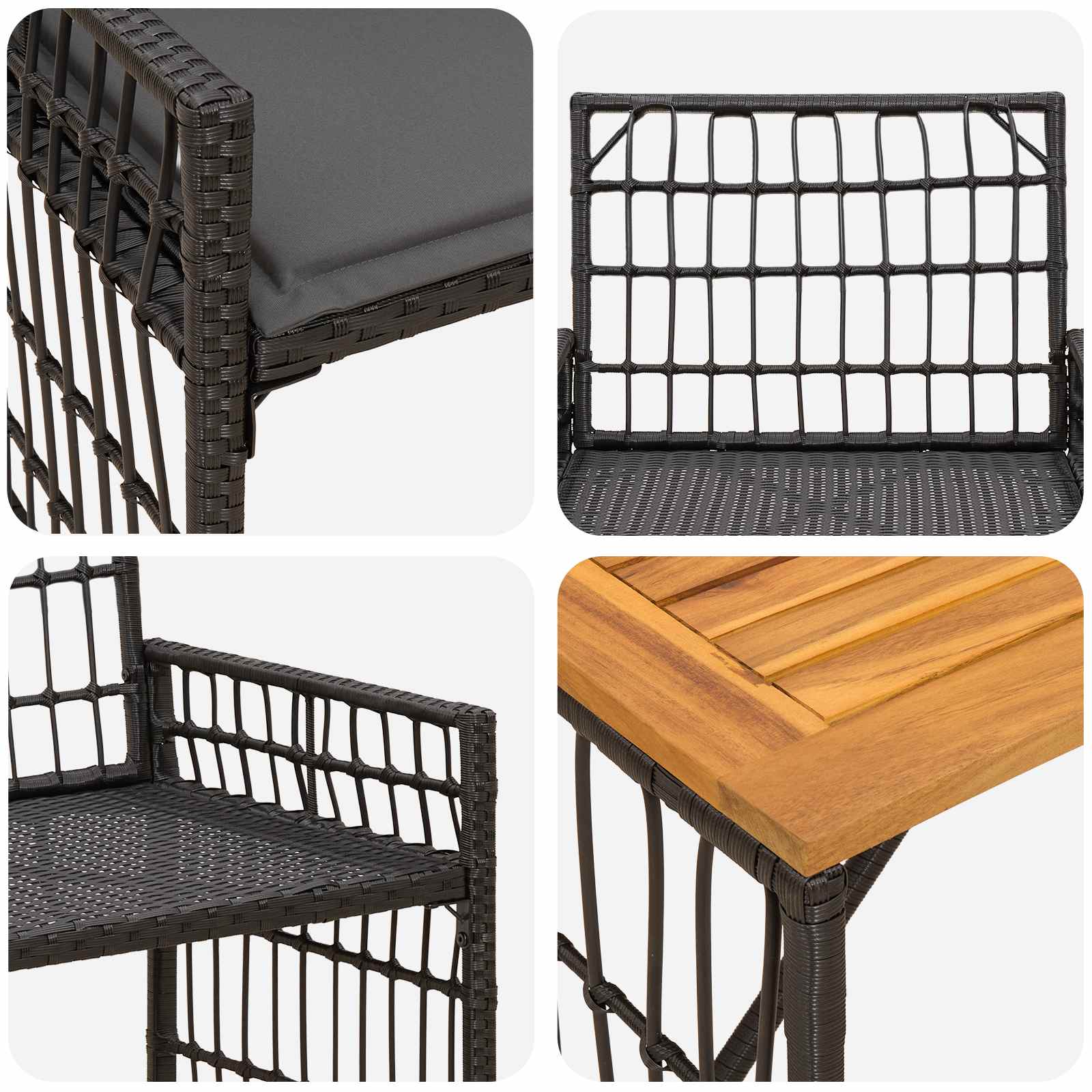 vidaXL Buitenmeubelset 4 pcs Zwart en Donkergrijs Staal en Poly Rattan