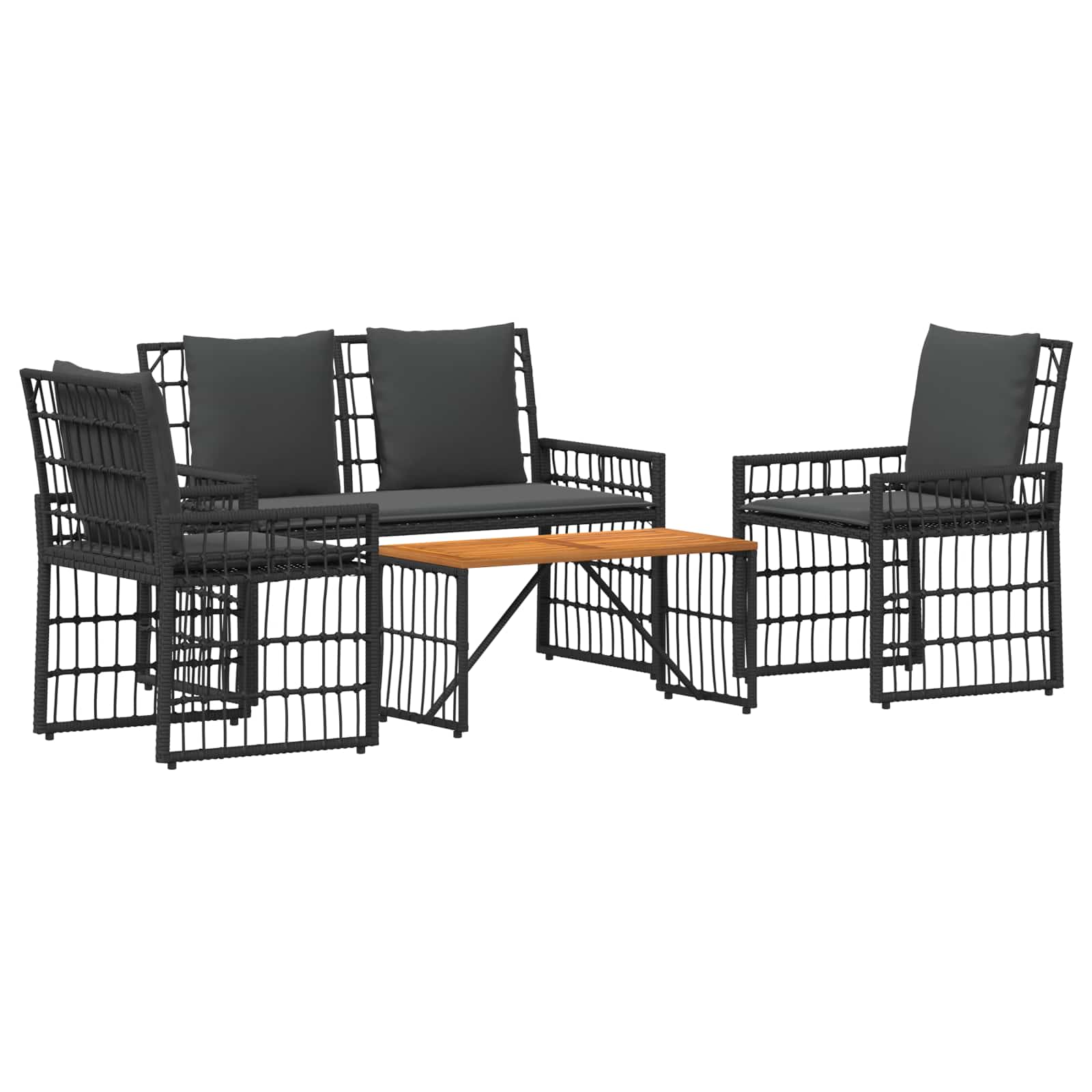 vidaXL Buitenmeubelset 4 pcs Zwart en Donkergrijs Staal en Poly Rattan