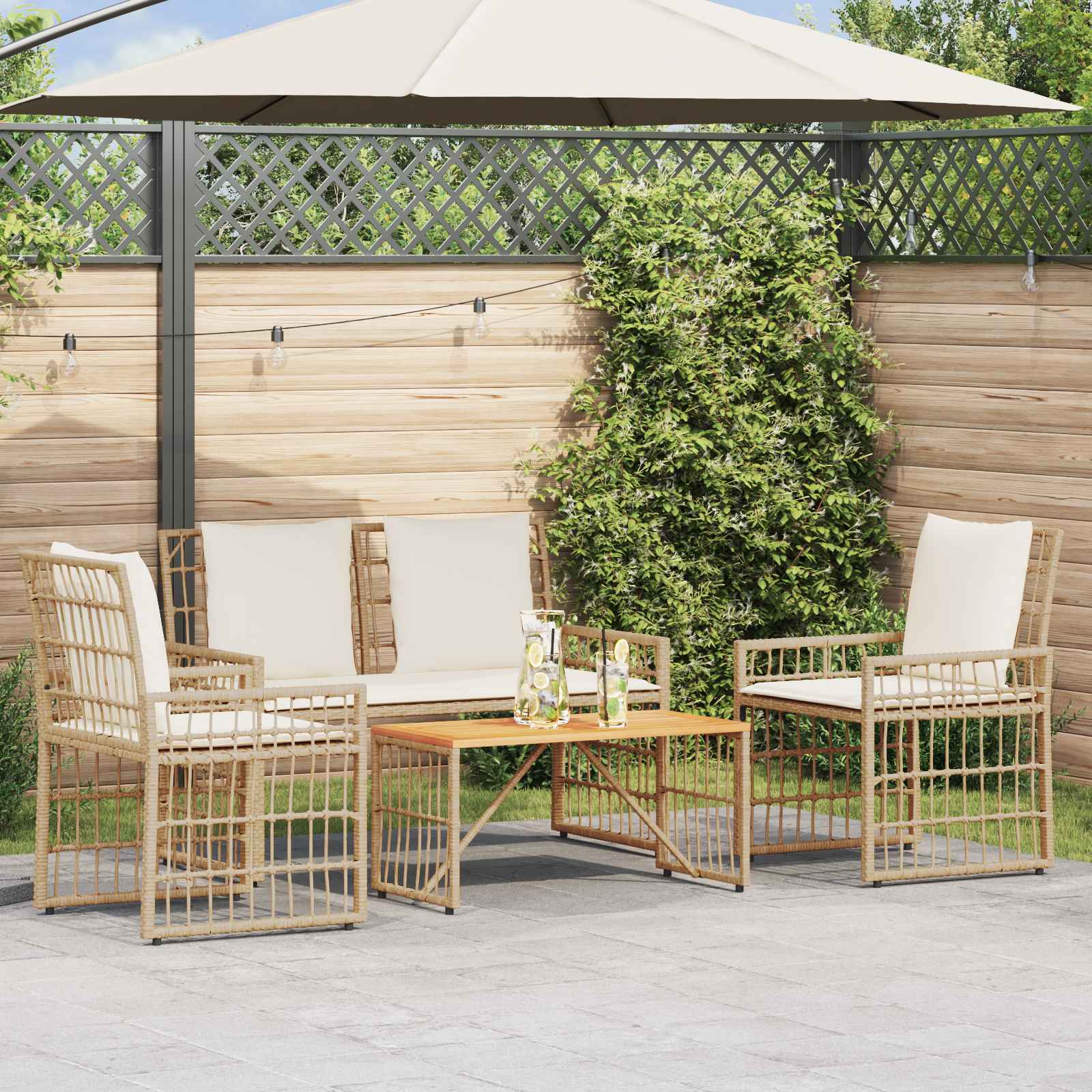 vidaXL Buitenmeubelset 4 pcs Zwart en Donkergrijs Staal en Poly Rattan
