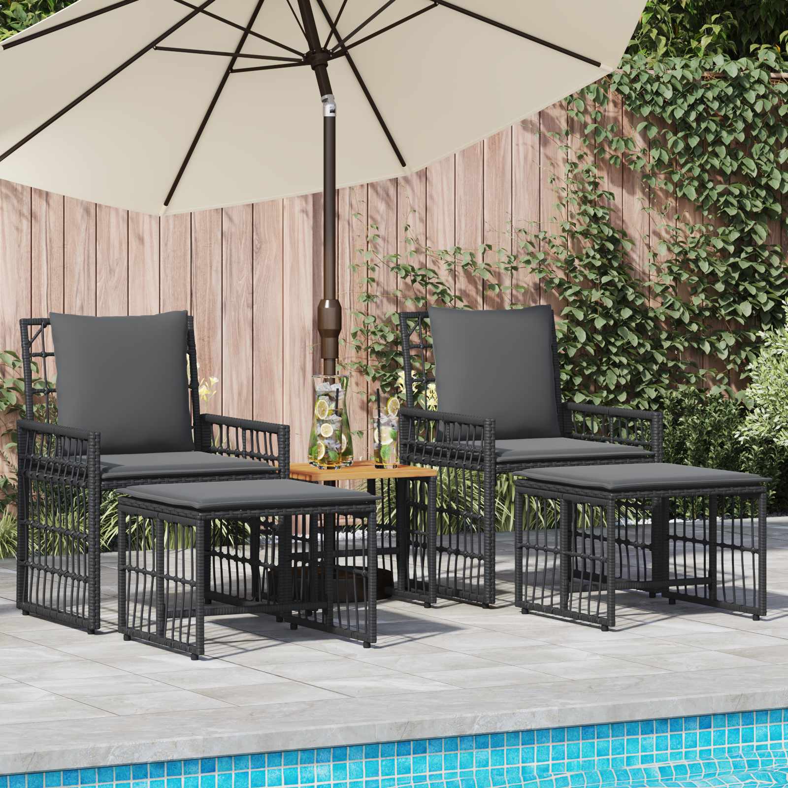 vidaXL Buitenmeubelset 4 pcs Zwart en Donkergrijs Staal en Poly Rattan