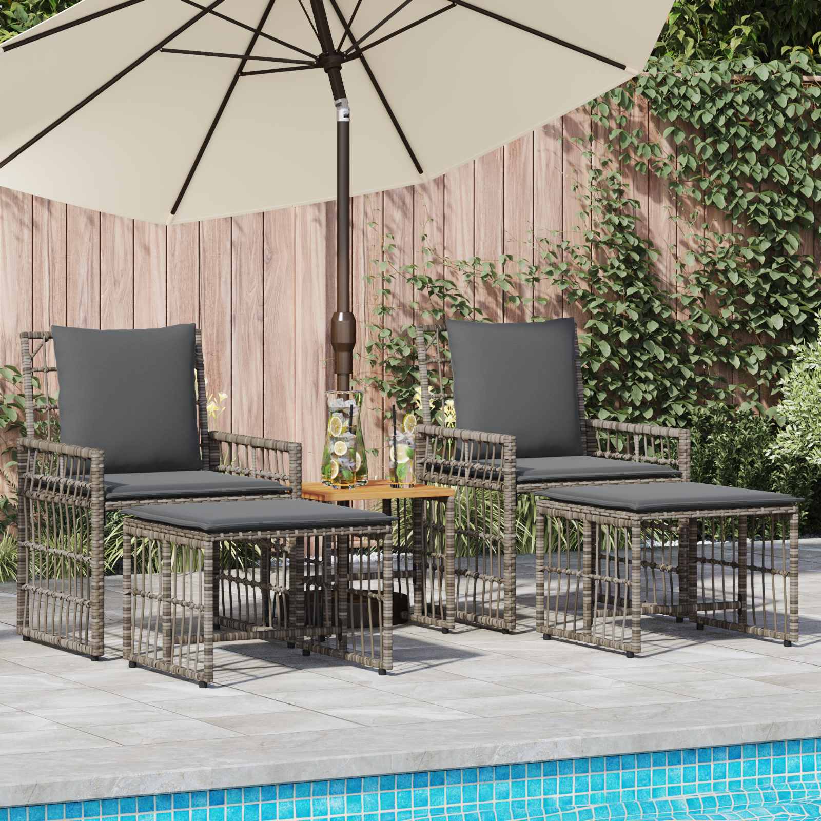 vidaXL Buitenmeubelset 4 pcs Zwart en Donkergrijs Staal en Poly Rattan
