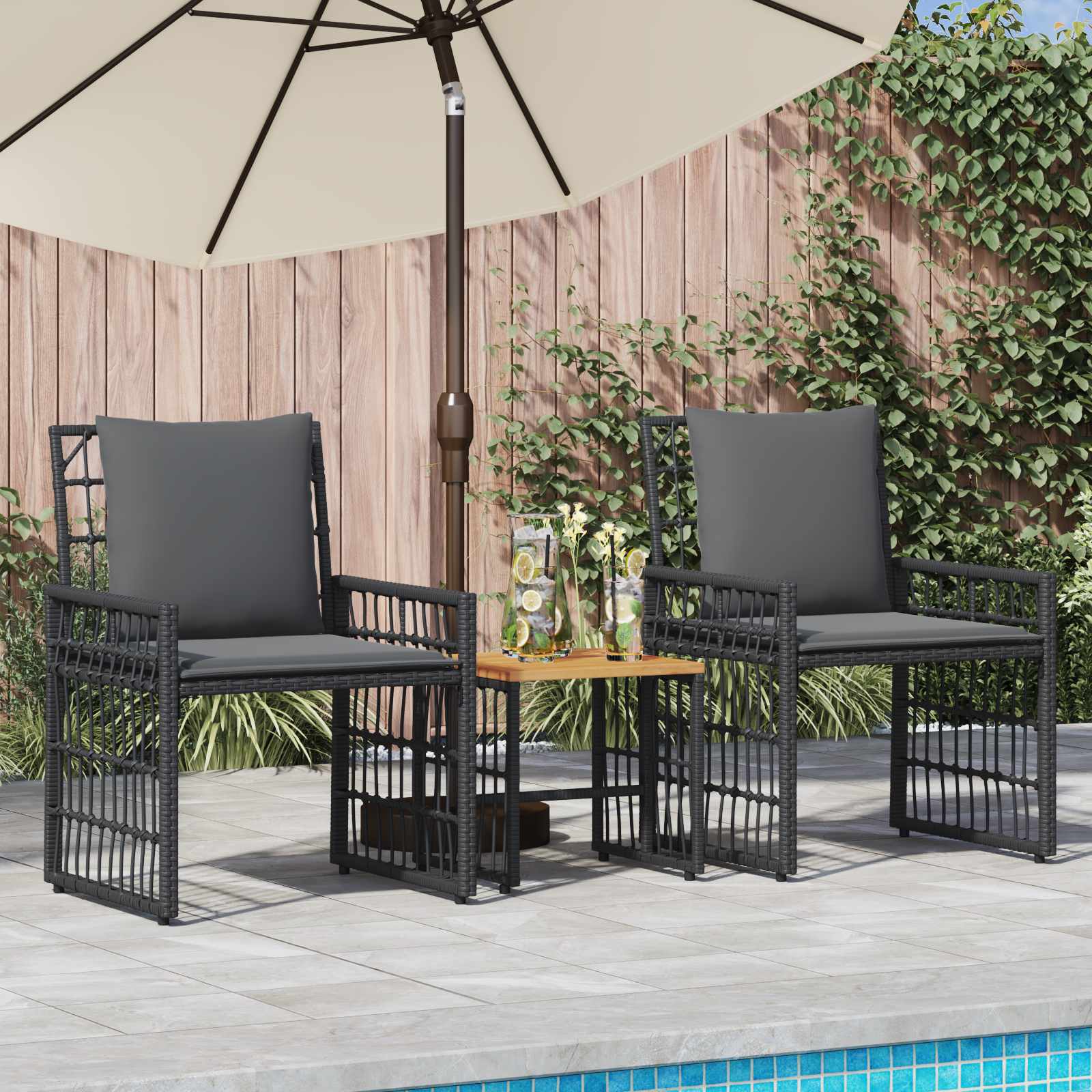 vidaXL Buitenmeubelset 4 pcs Zwart en Donkergrijs Staal en Poly Rattan