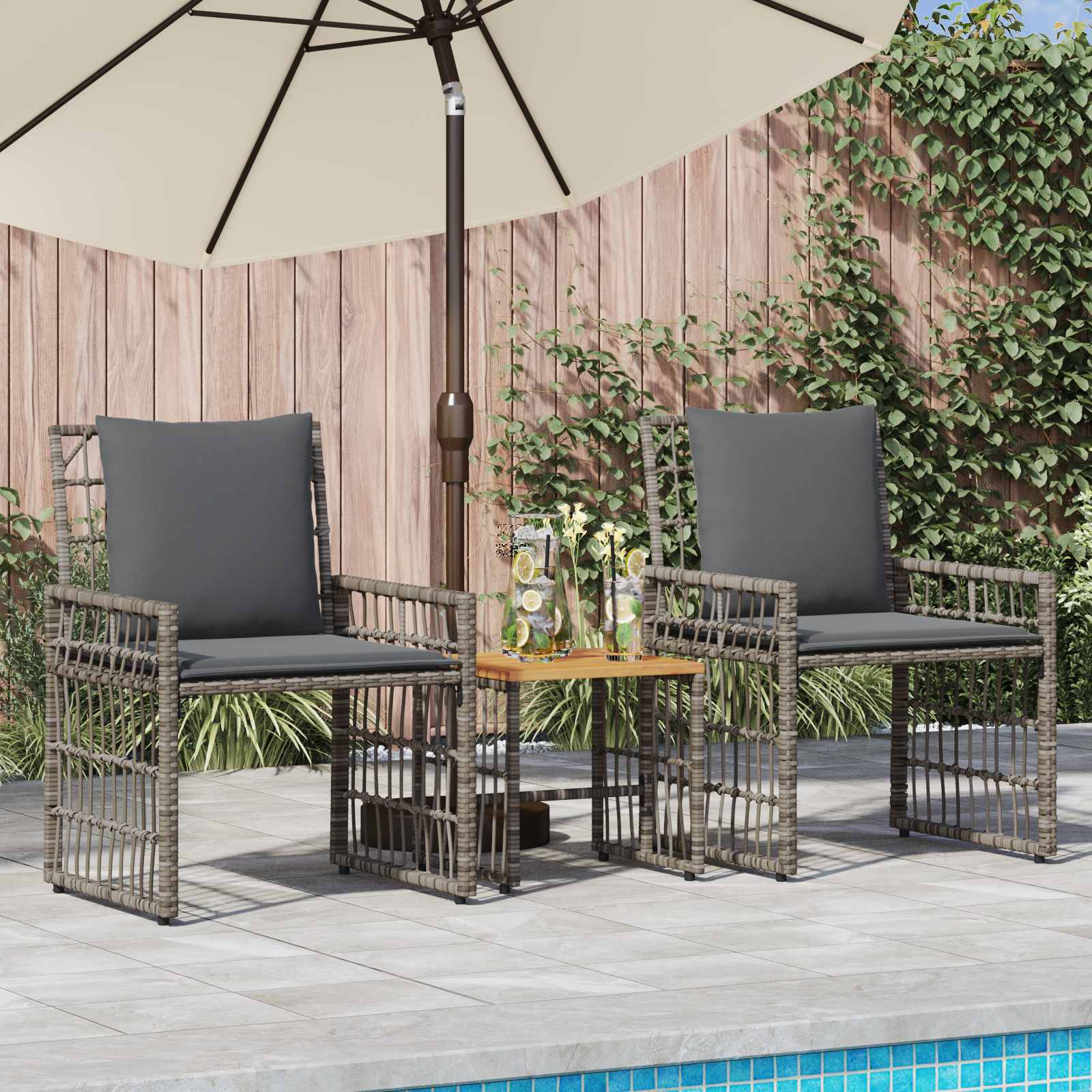vidaXL Buitenmeubelset 4 pcs Zwart en Donkergrijs Staal en Poly Rattan