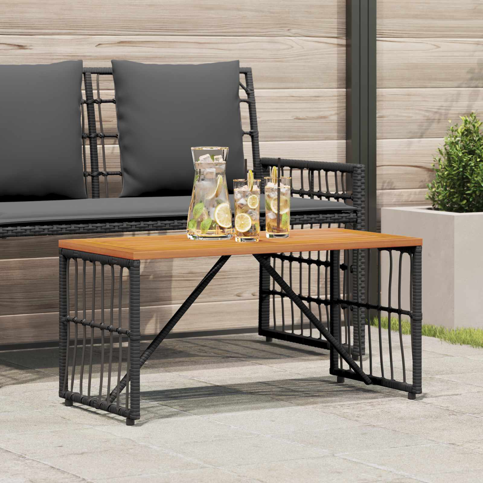 vidaXL Buiten Tafel Zwart 80 x 40 x 40 cm Staal en Poly Rattan