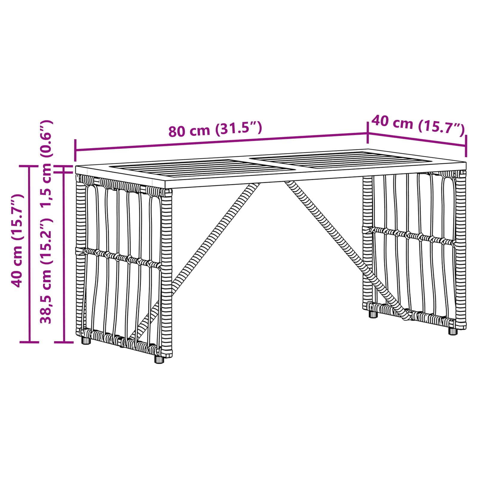 vidaXL Buiten Tafel Zwart 80 x 40 x 40 cm Staal en Poly Rattan