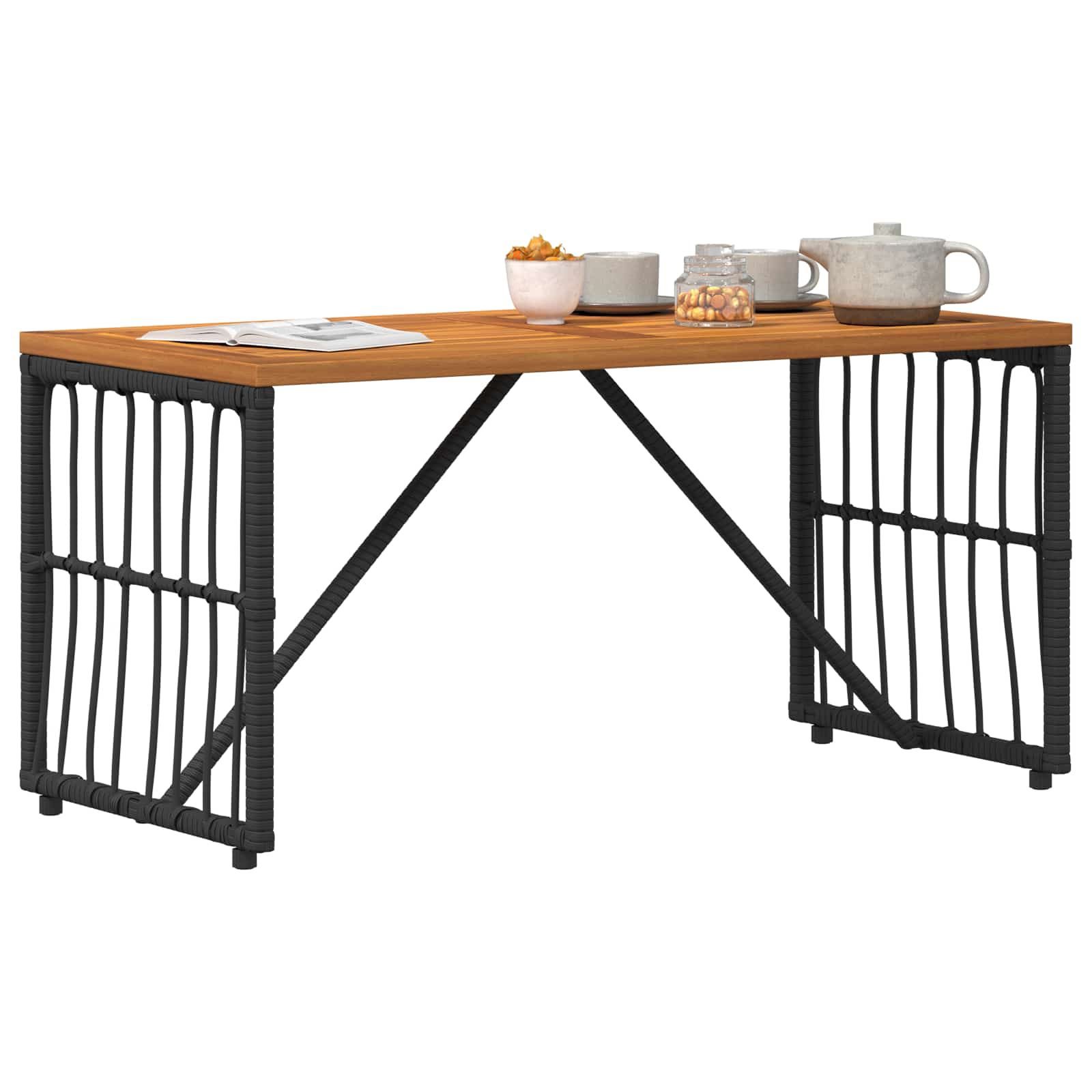 vidaXL Buiten Tafel Zwart 80 x 40 x 40 cm Staal en Poly Rattan