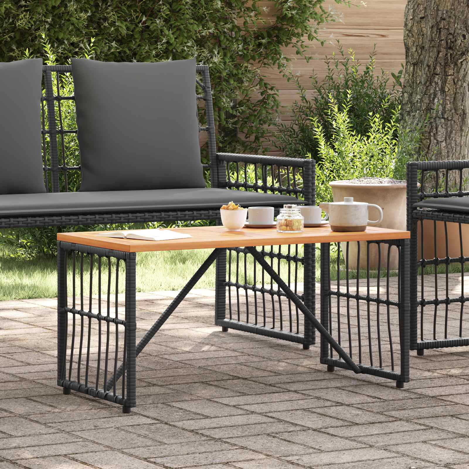 vidaXL Buiten Tafel Zwart 80 x 40 x 40 cm Staal en Poly Rattan