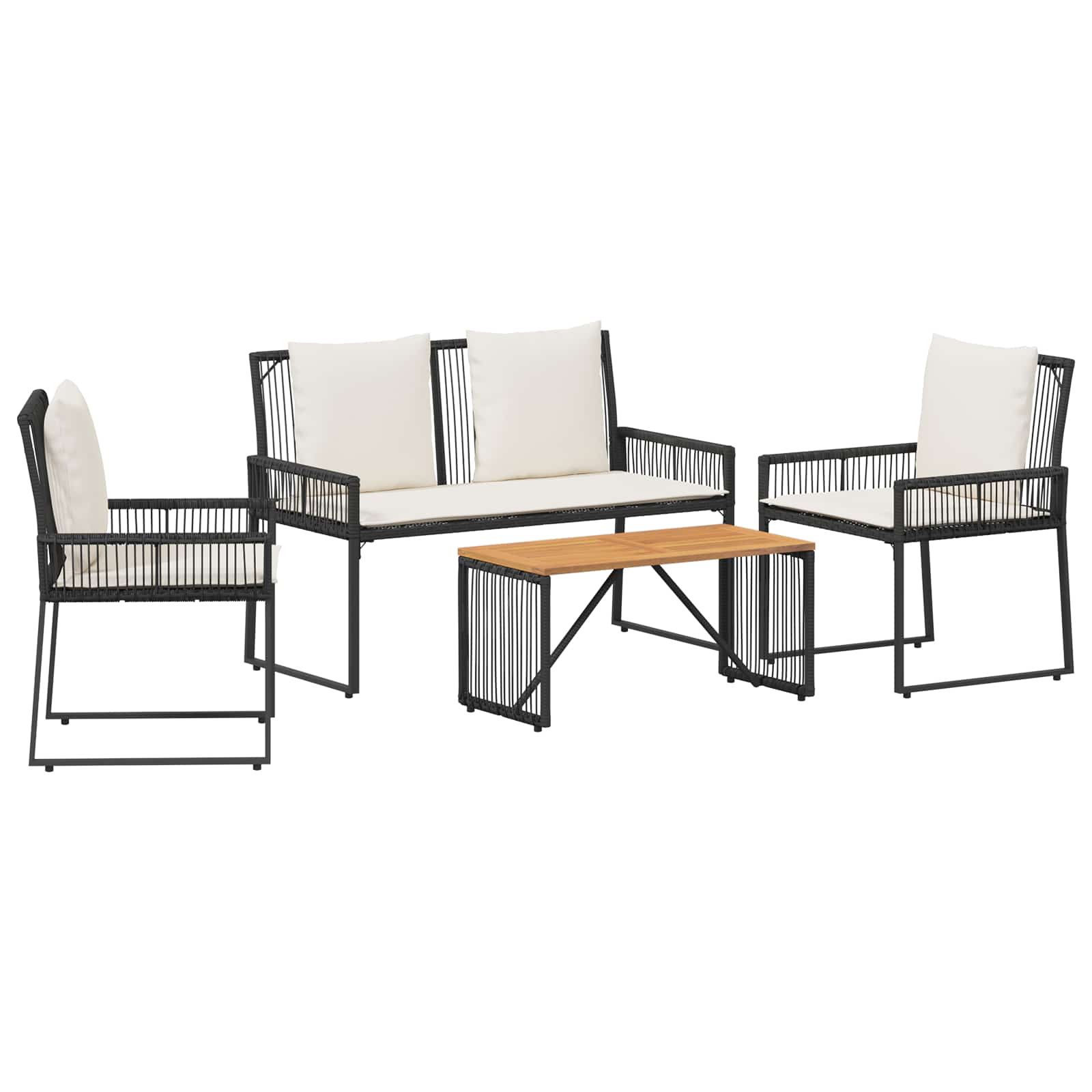 vidaXL Tuinset met kussen 4 stuks Zwart en crème Wit polyrattan