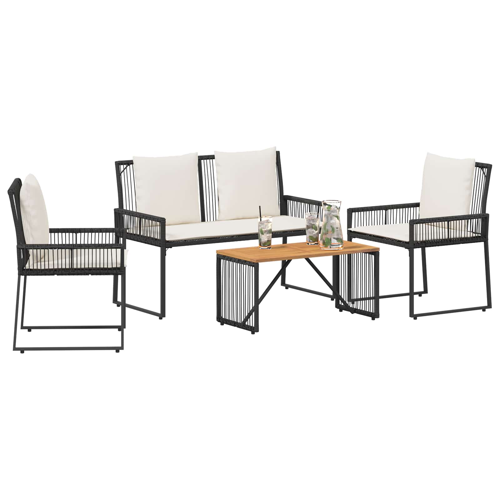 vidaXL Tuinset met kussen 4 stuks Zwart en crème Wit polyrattan