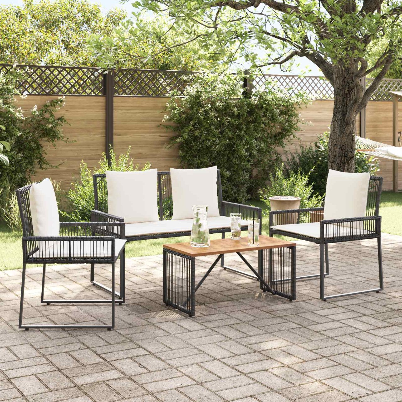 vidaXL Tuinset met kussen 4 stuks Zwart en crème Wit polyrattan
