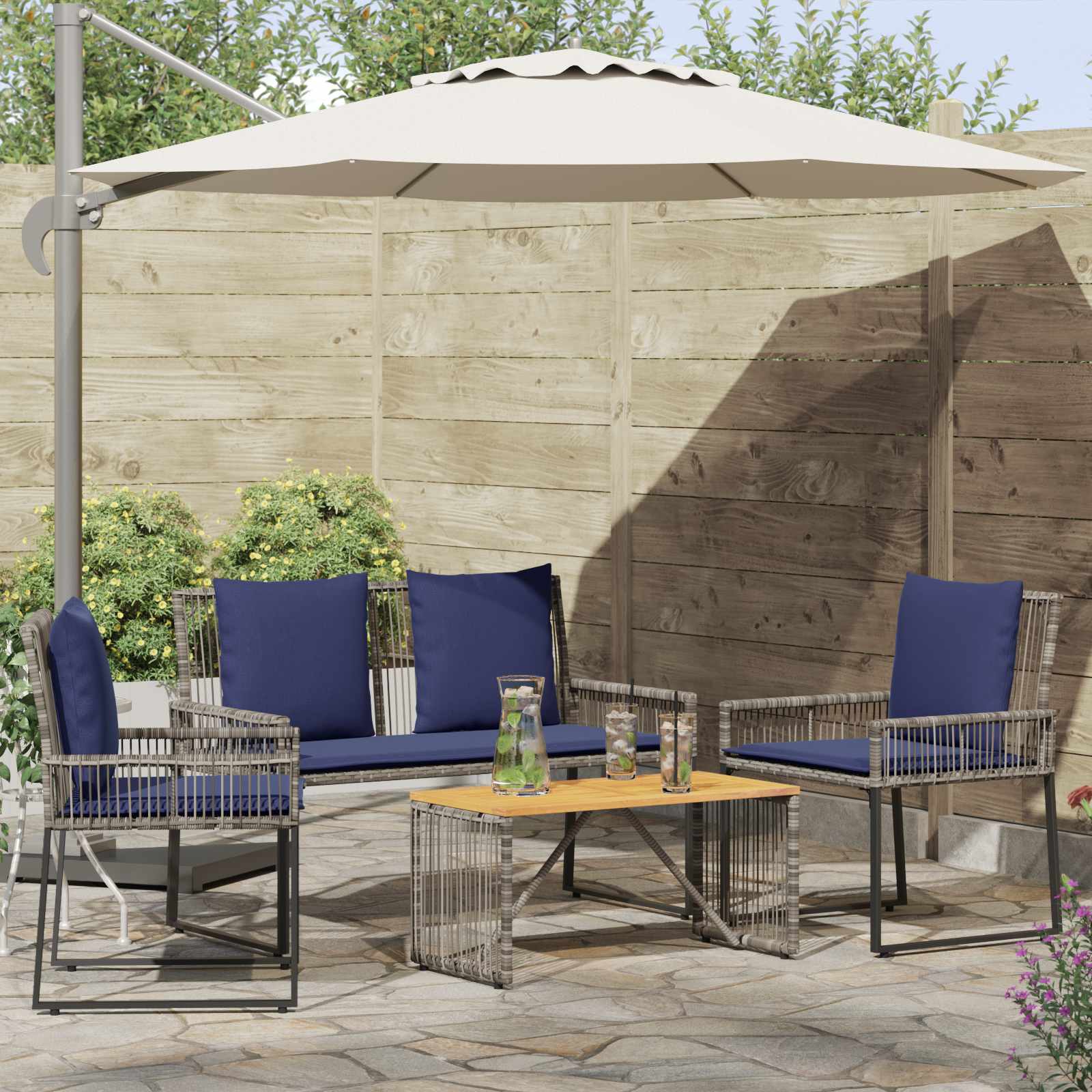 vidaXL Tuinset met kussen 4 stuks Zwart en crème Wit polyrattan