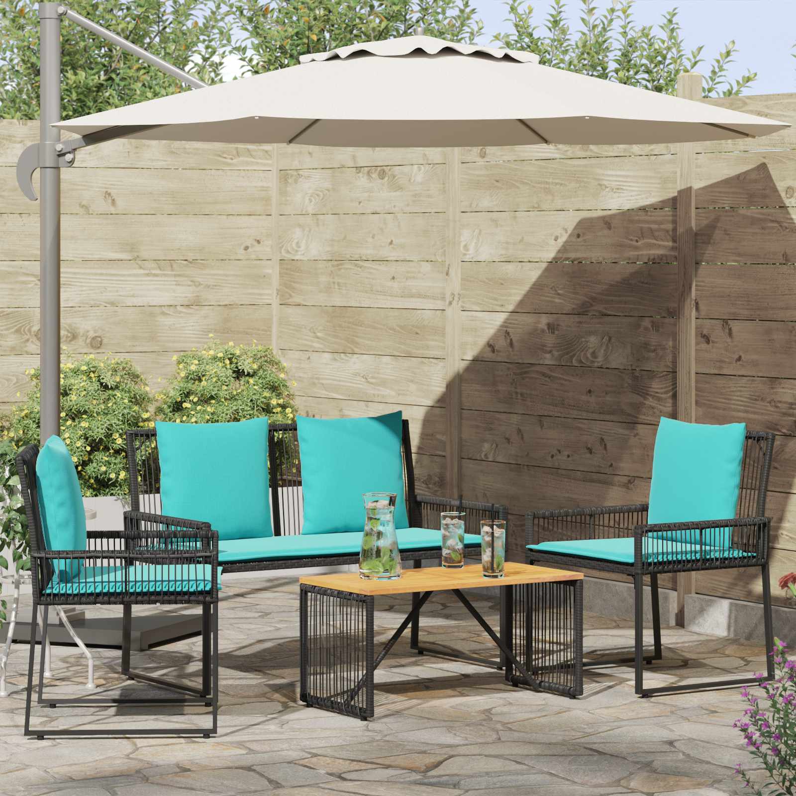 vidaXL Tuinset met kussen 4 stuks Zwart en crème Wit polyrattan