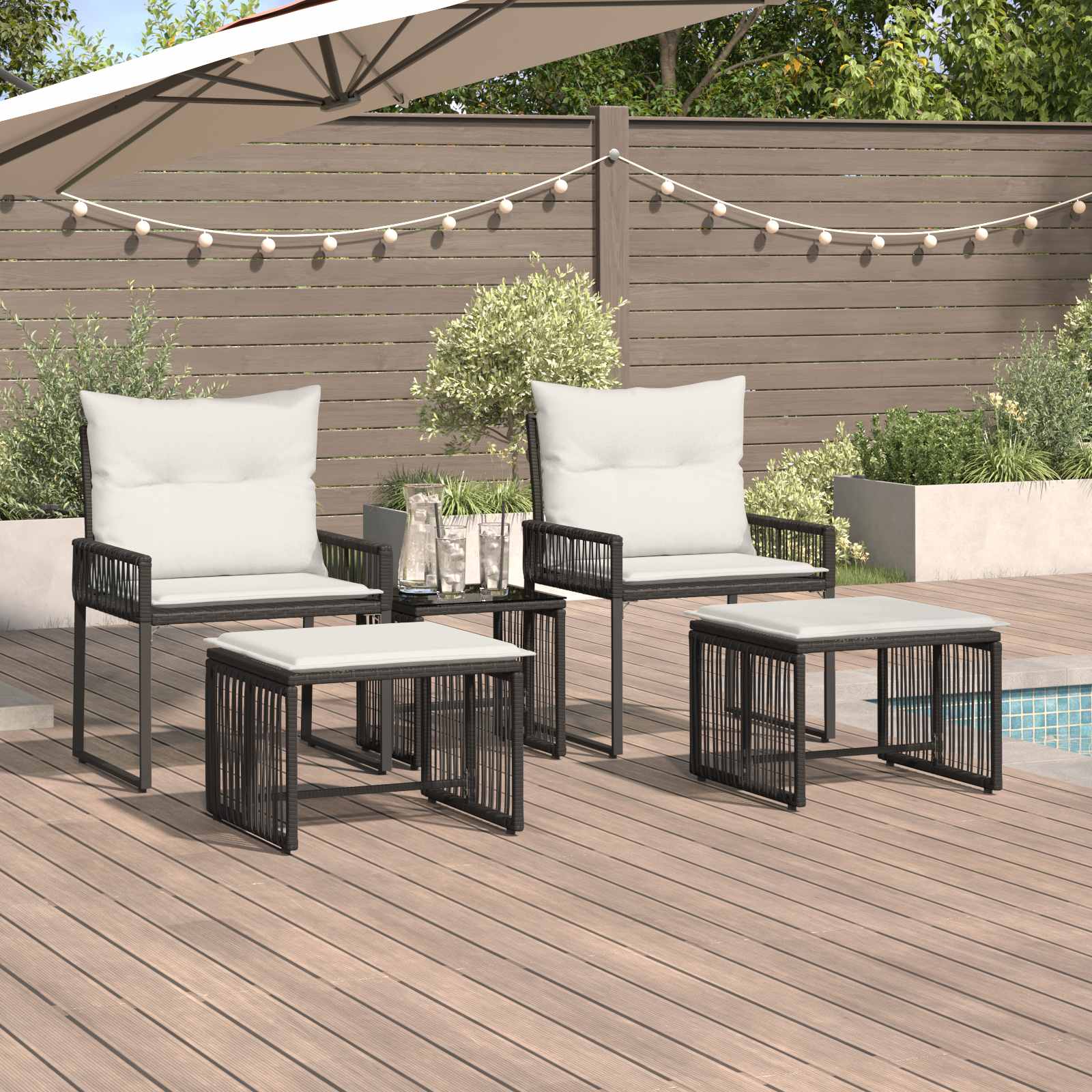 vidaXL Tuinset met kussen 4 stuks Zwart en crème Wit polyrattan