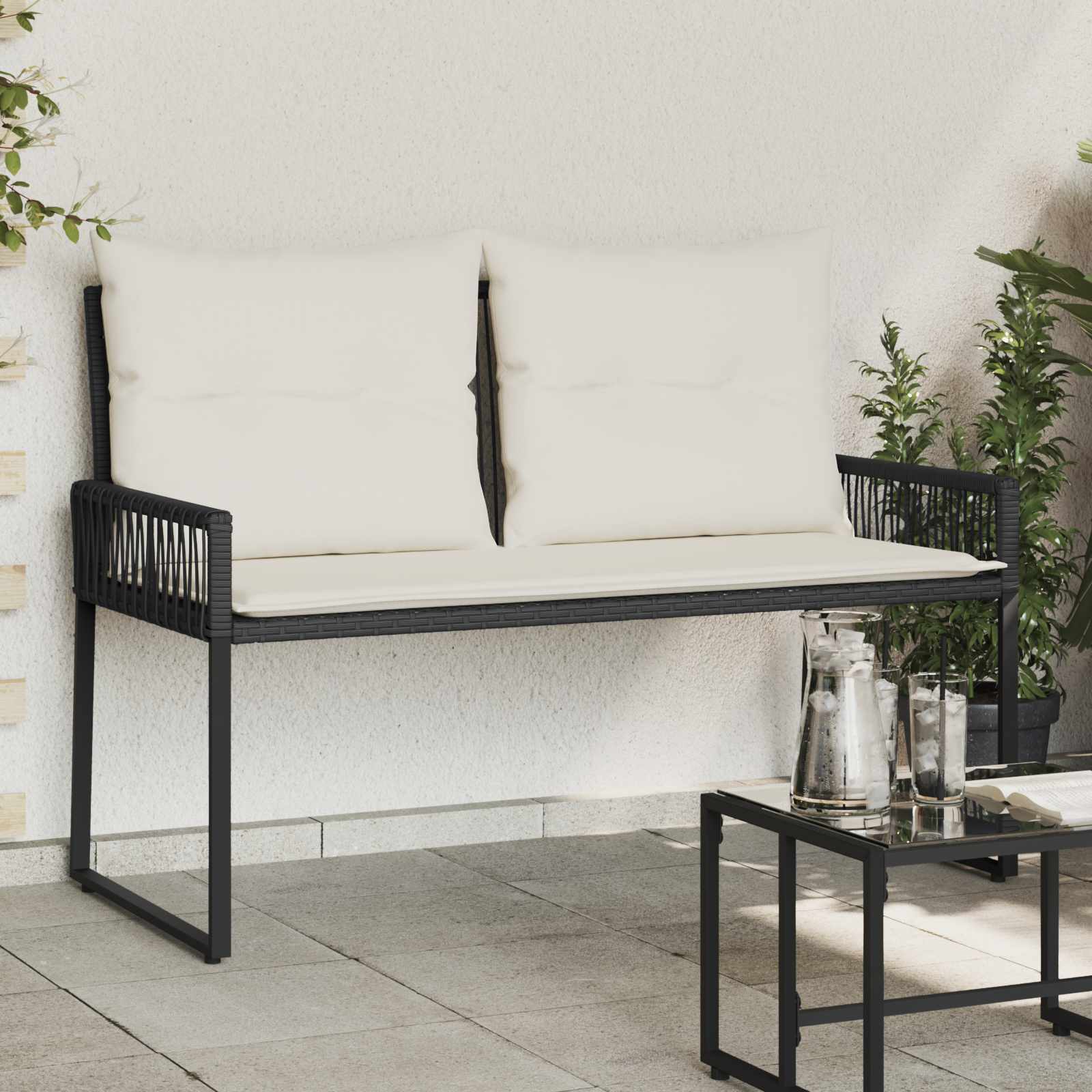 vidaXL Tuinbank met kussen 4 pcs Zwart en Cream Wit poly rattan