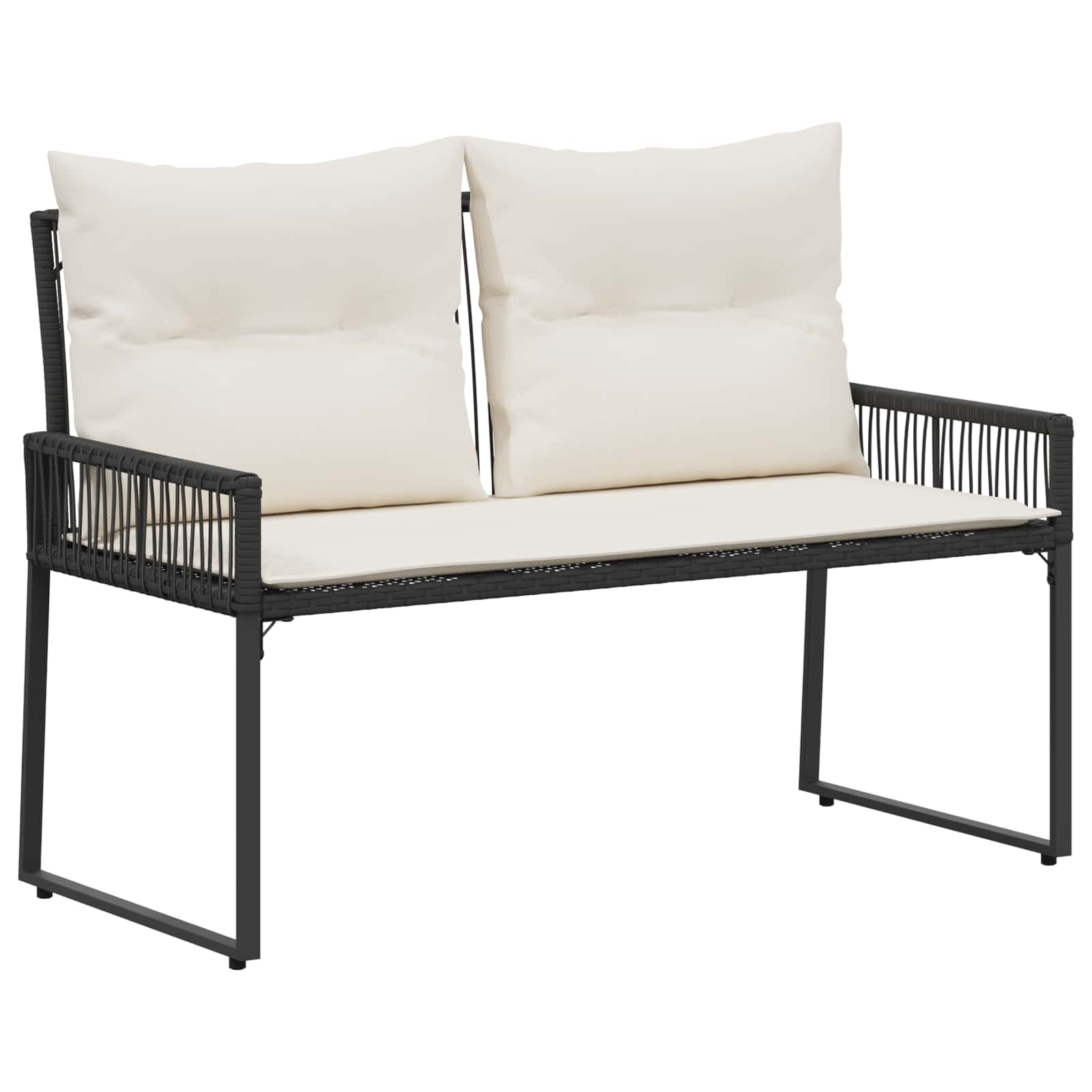 vidaXL Tuinbank met kussen 4 pcs Zwart en Cream Wit poly rattan