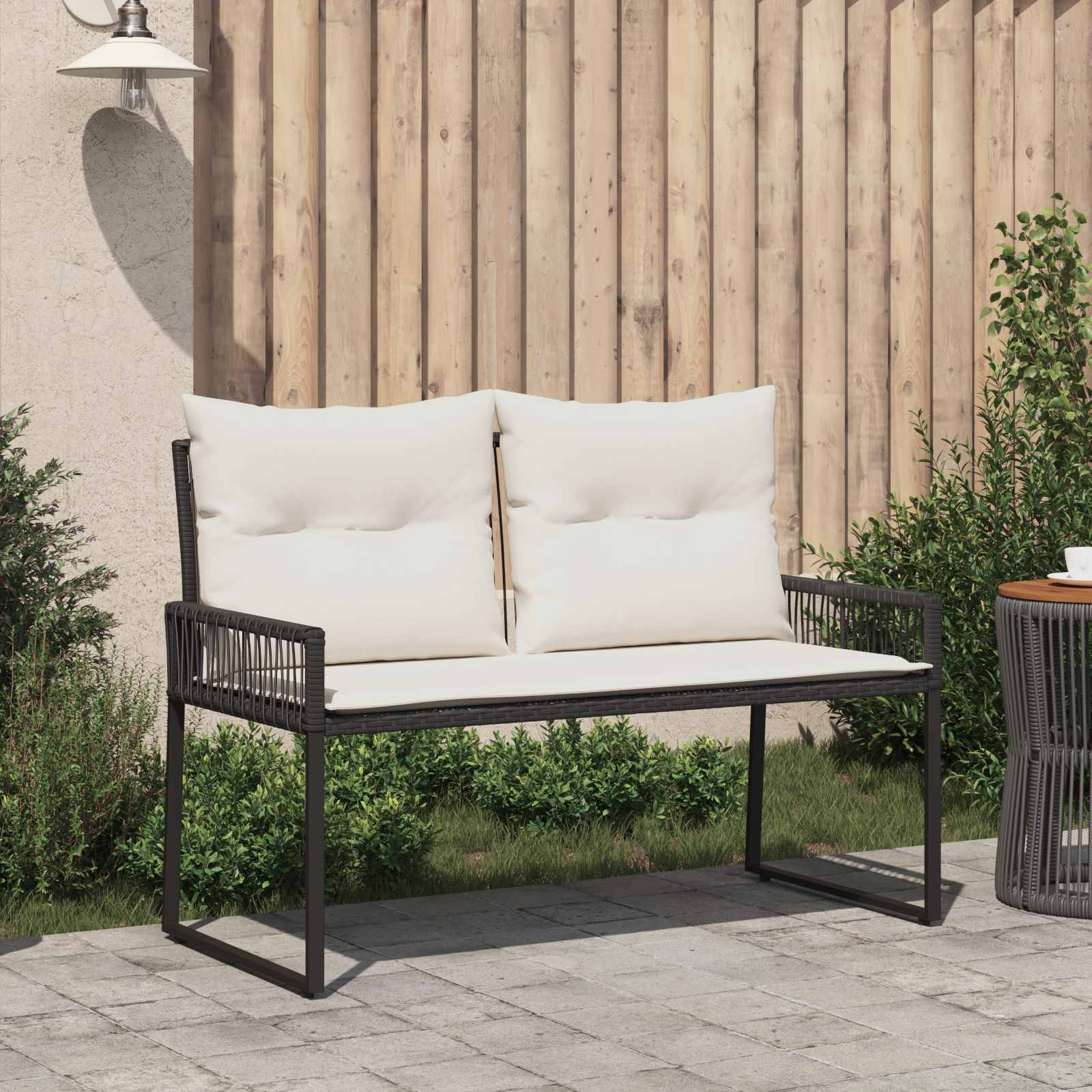 vidaXL Tuinbank met kussen 4 pcs Zwart en Cream Wit poly rattan