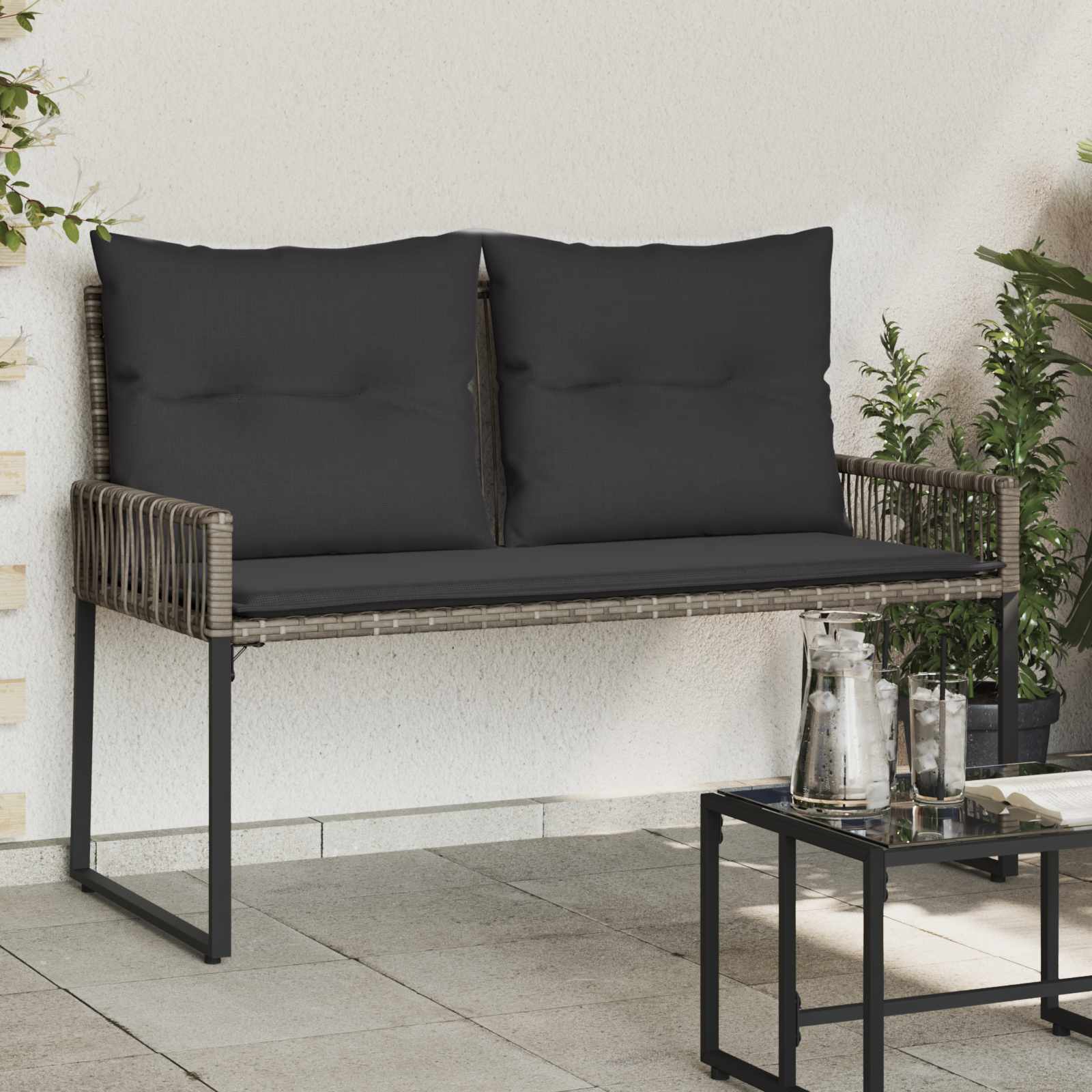vidaXL Tuinbank met kussen 4 pcs Zwart en Cream Wit poly rattan