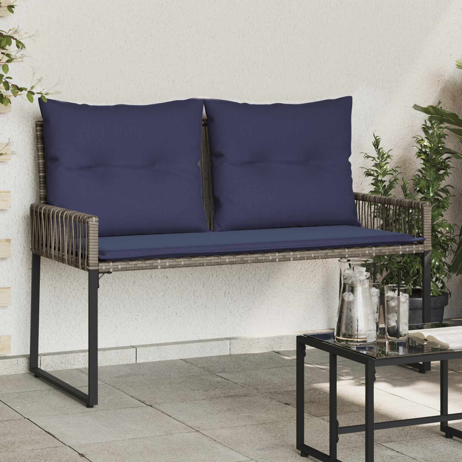 vidaXL Tuinbank met kussen 4 pcs Zwart en Cream Wit poly rattan