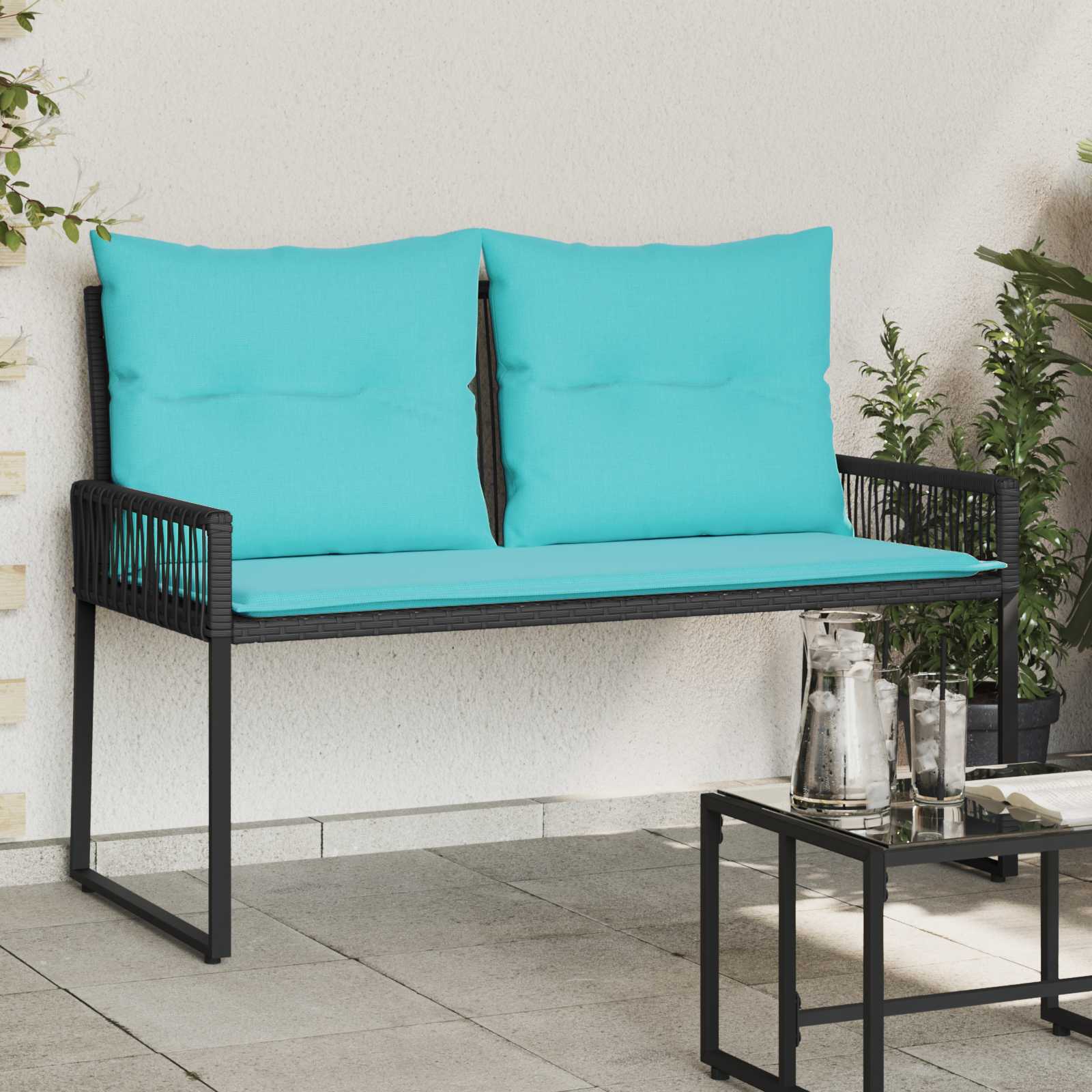 vidaXL Tuinbank met kussen 4 pcs Zwart en Cream Wit poly rattan