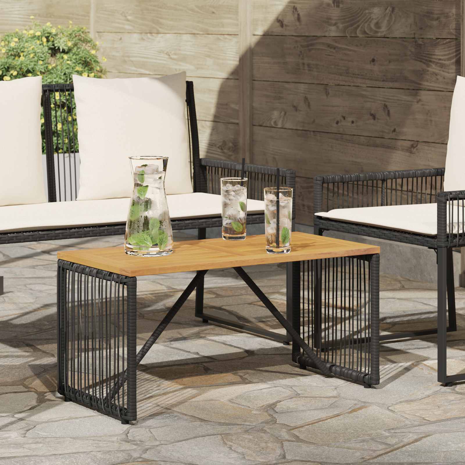 vidaXL Buiten Tafel Zwart en Bruin 80 x 40 x 40 cm poly rattan