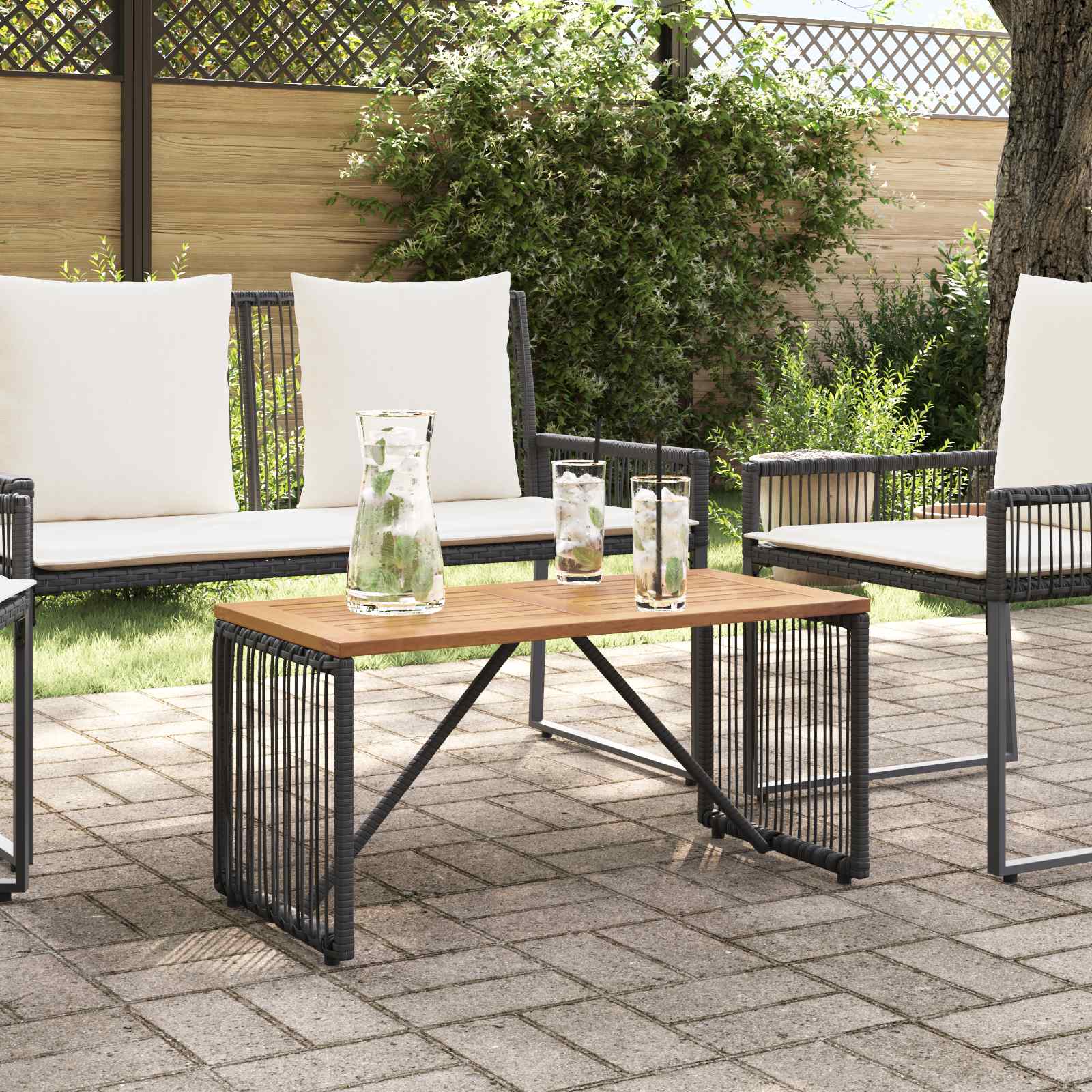 vidaXL Buiten Tafel Zwart en Bruin 80 x 40 x 40 cm poly rattan