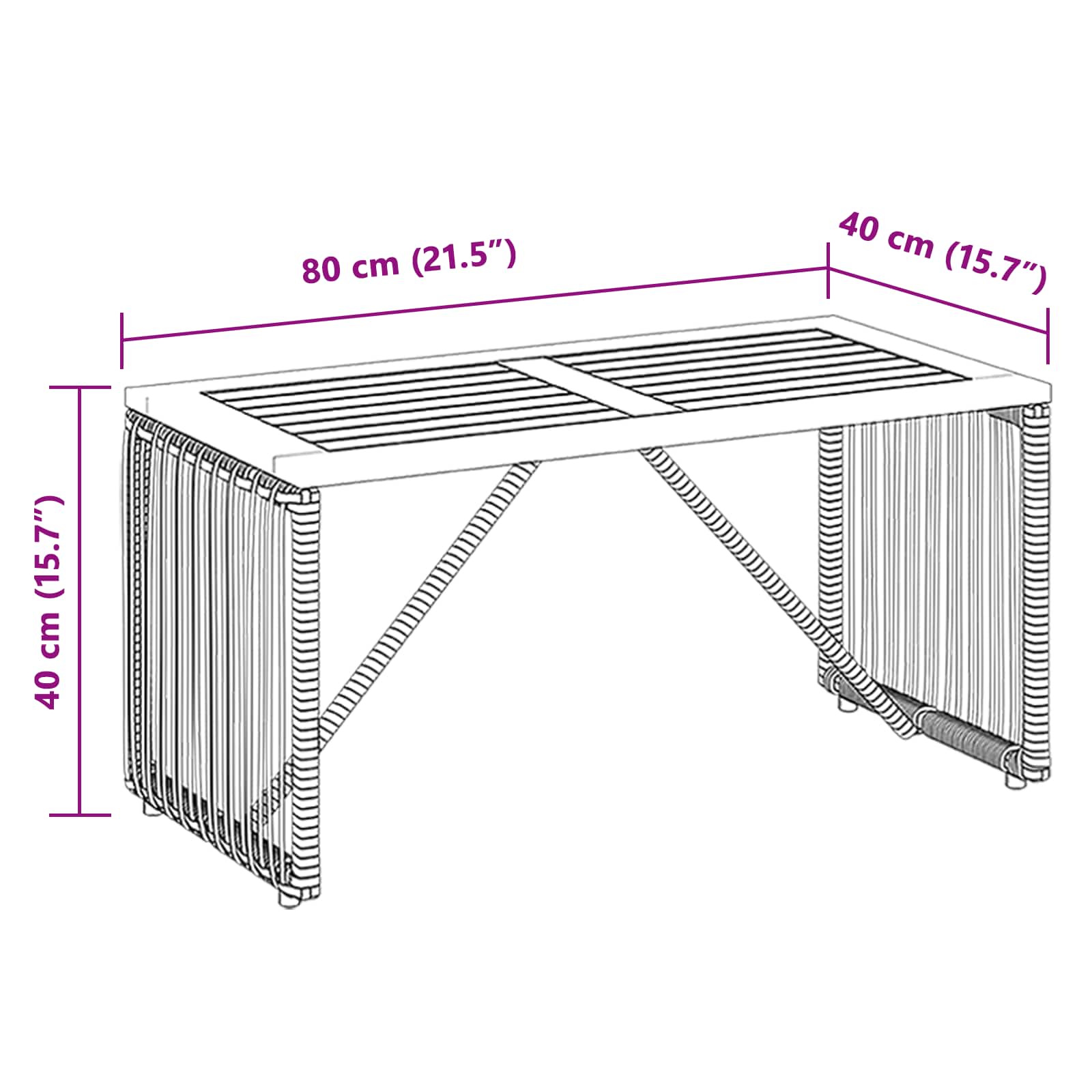 vidaXL Buiten Tafel Zwart en Bruin 80 x 40 x 40 cm poly rattan