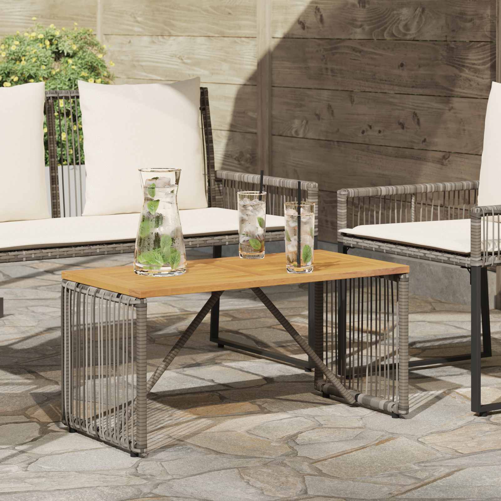 vidaXL Buiten Tafel Zwart en Bruin 80 x 40 x 40 cm poly rattan