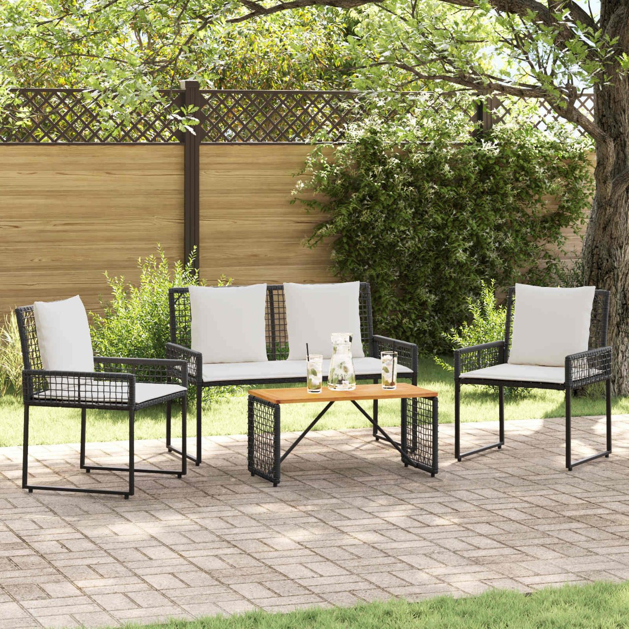 vidaXL Buitenmeubelset met kussen 5 pcs Zwart en Wit