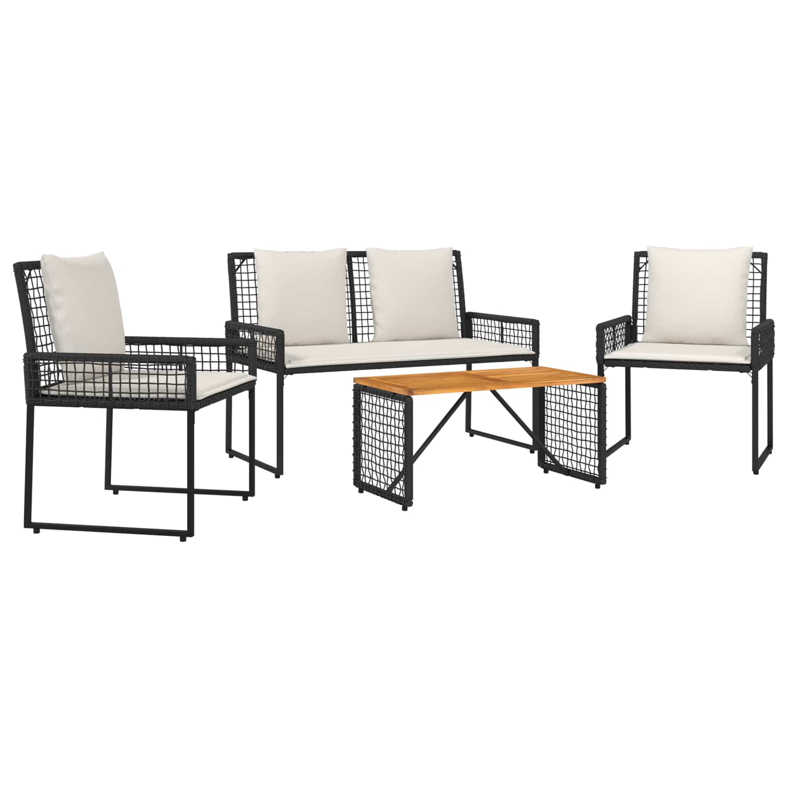 vidaXL Buitenmeubelset met kussen 5 pcs Zwart en Wit