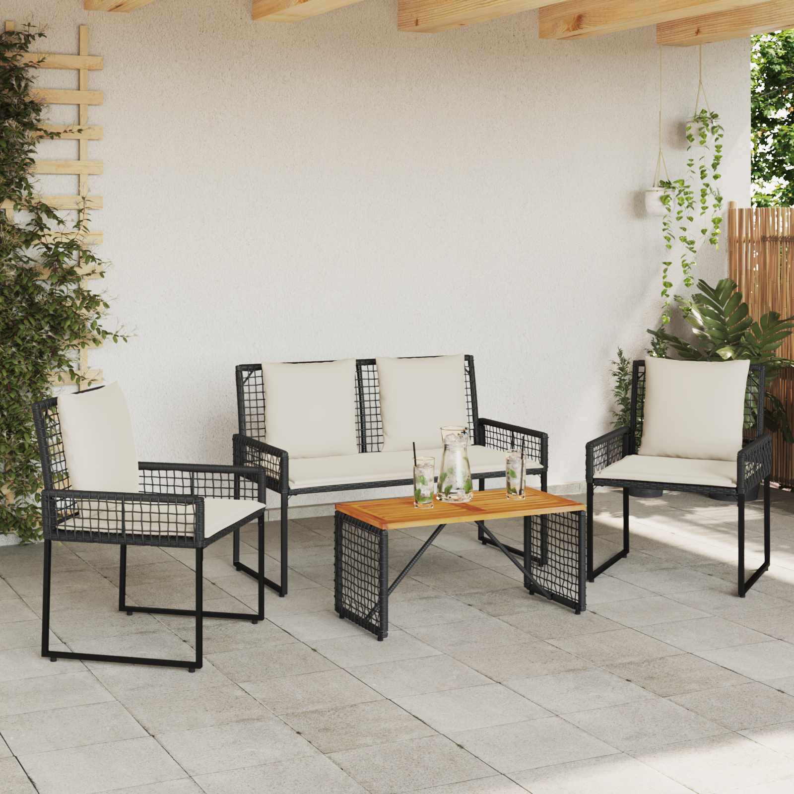 vidaXL Buitenmeubelset met kussen 5 pcs Zwart en Wit