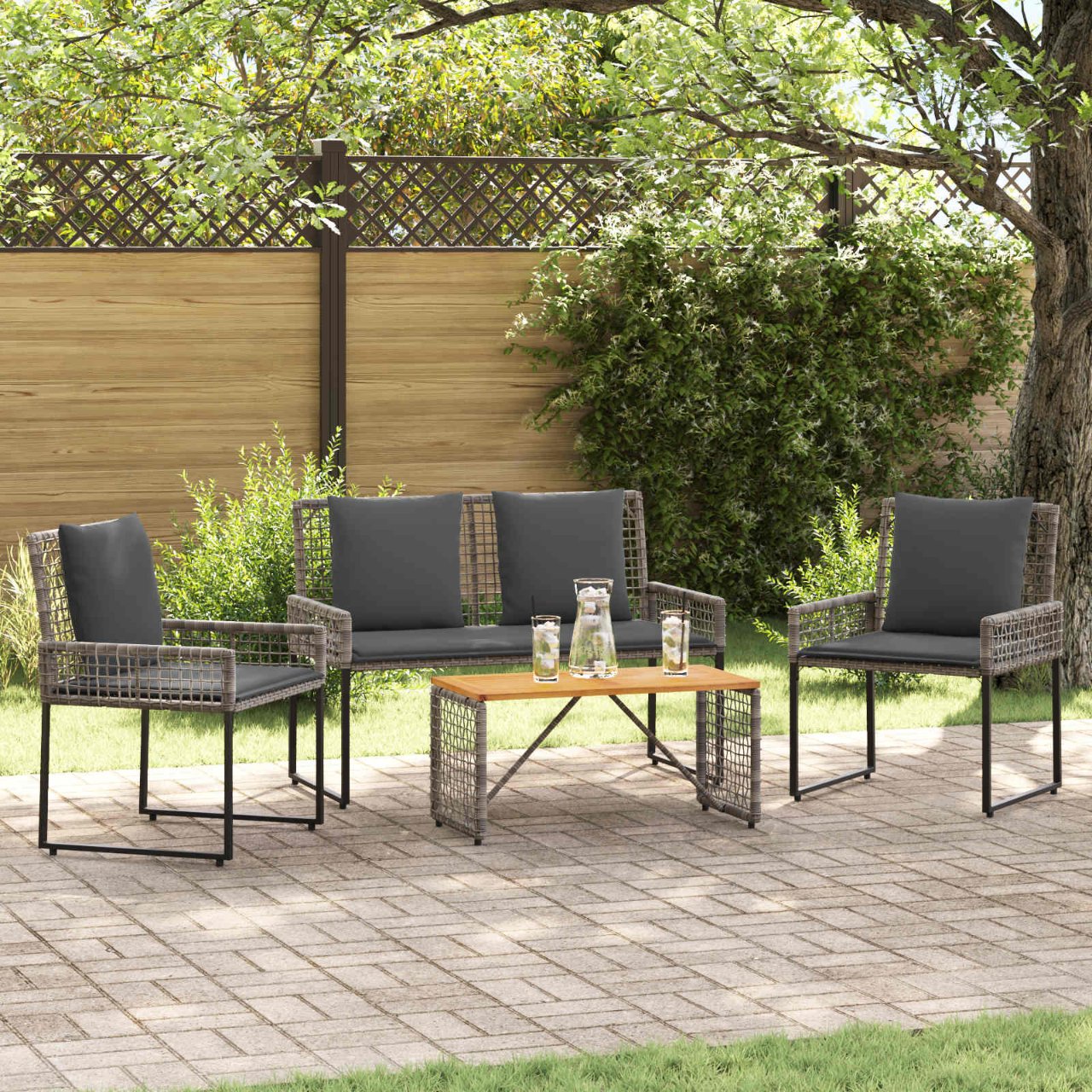 vidaXL Buitenmeubelset met kussen 5 pcs Zwart en Wit