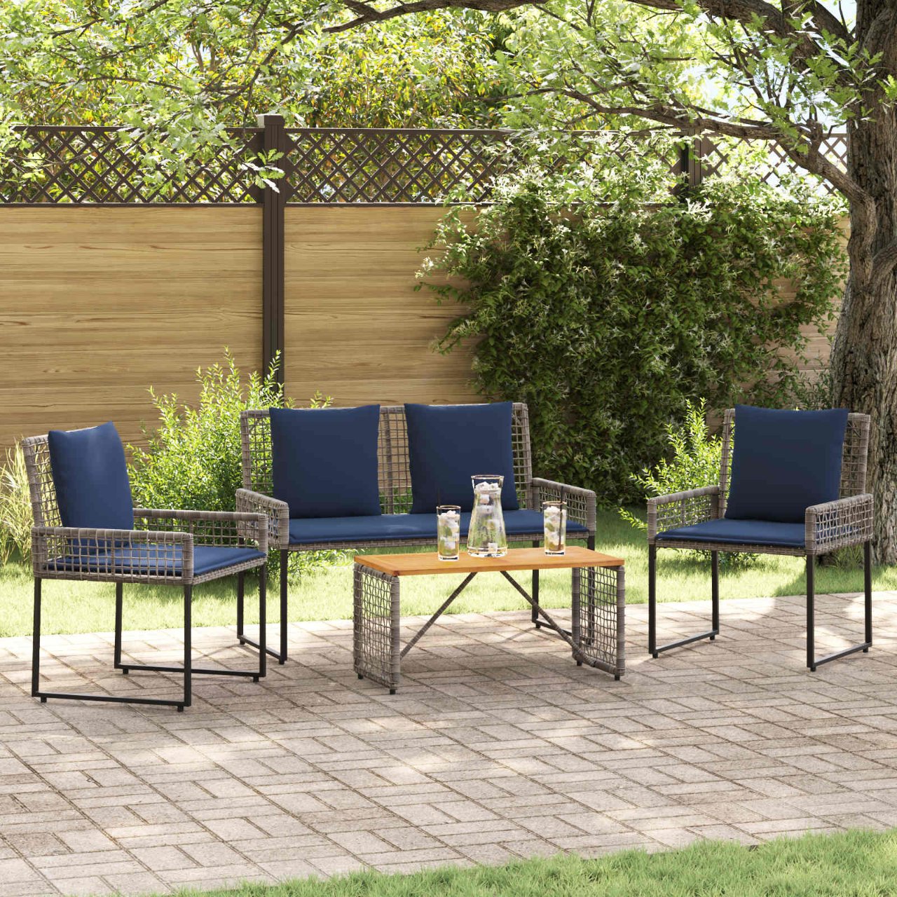 vidaXL Buitenmeubelset met kussen 5 pcs Zwart en Wit