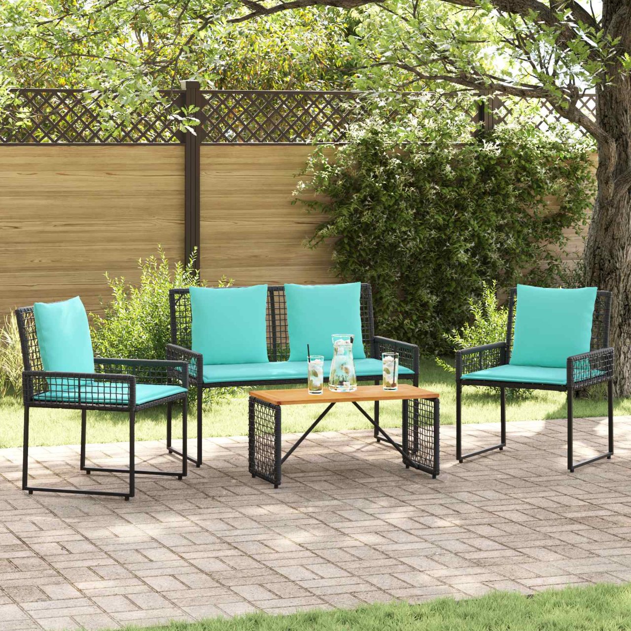 vidaXL Buitenmeubelset met kussen 5 pcs Zwart en Wit
