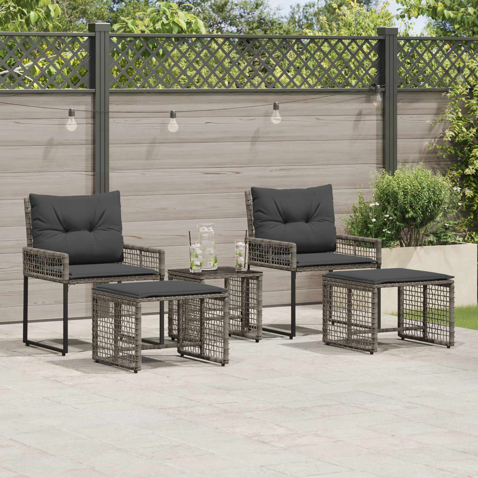 vidaXL Buitenmeubelset met kussen 5 pcs Zwart en Wit