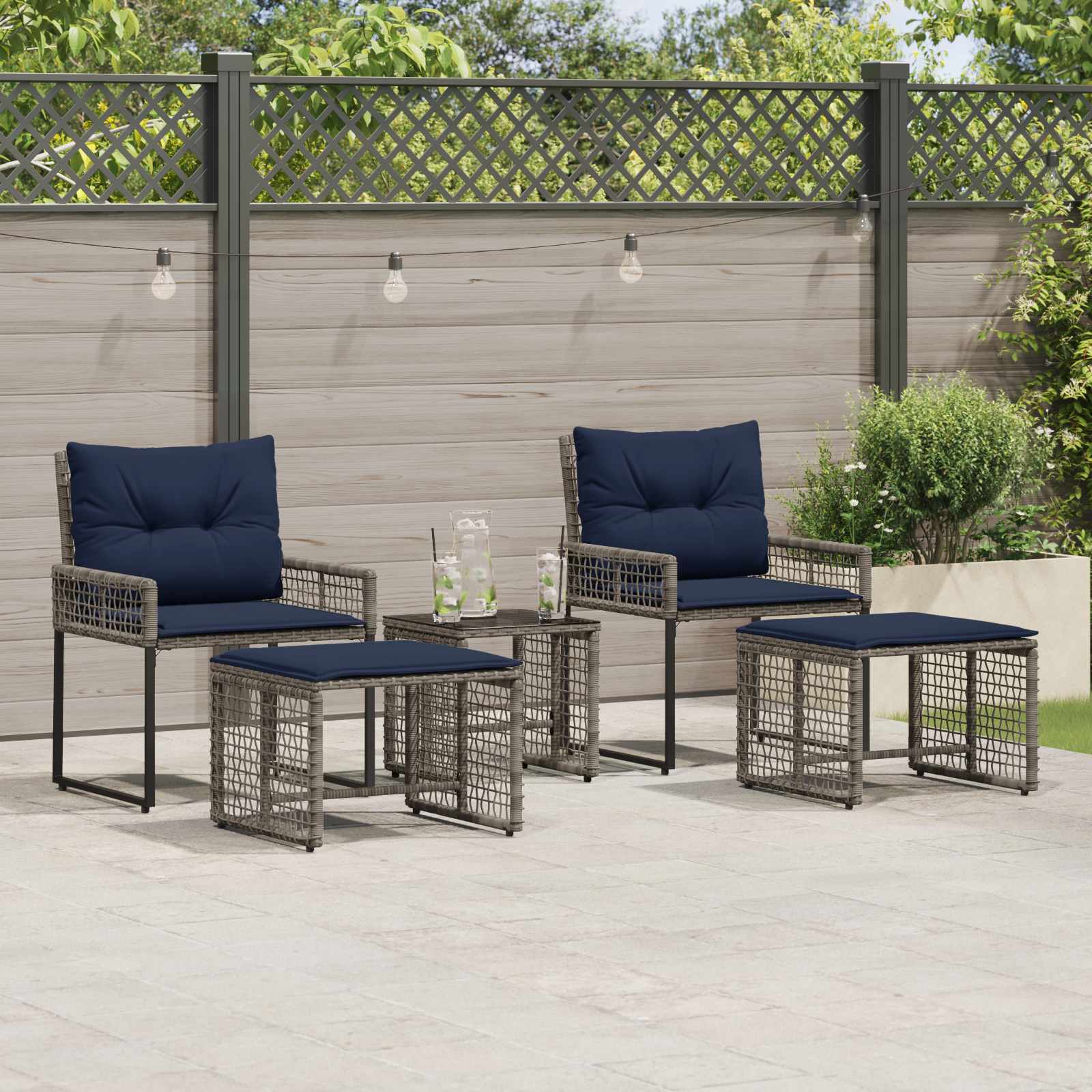 vidaXL Buitenmeubelset met kussen 5 pcs Zwart en Wit