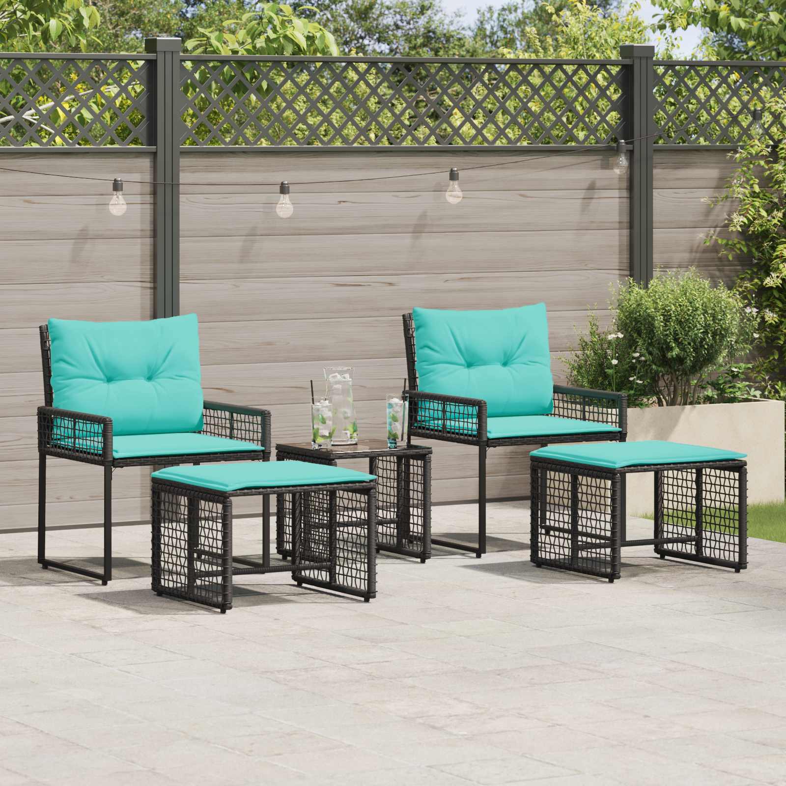 vidaXL Buitenmeubelset met kussen 5 pcs Zwart en Wit