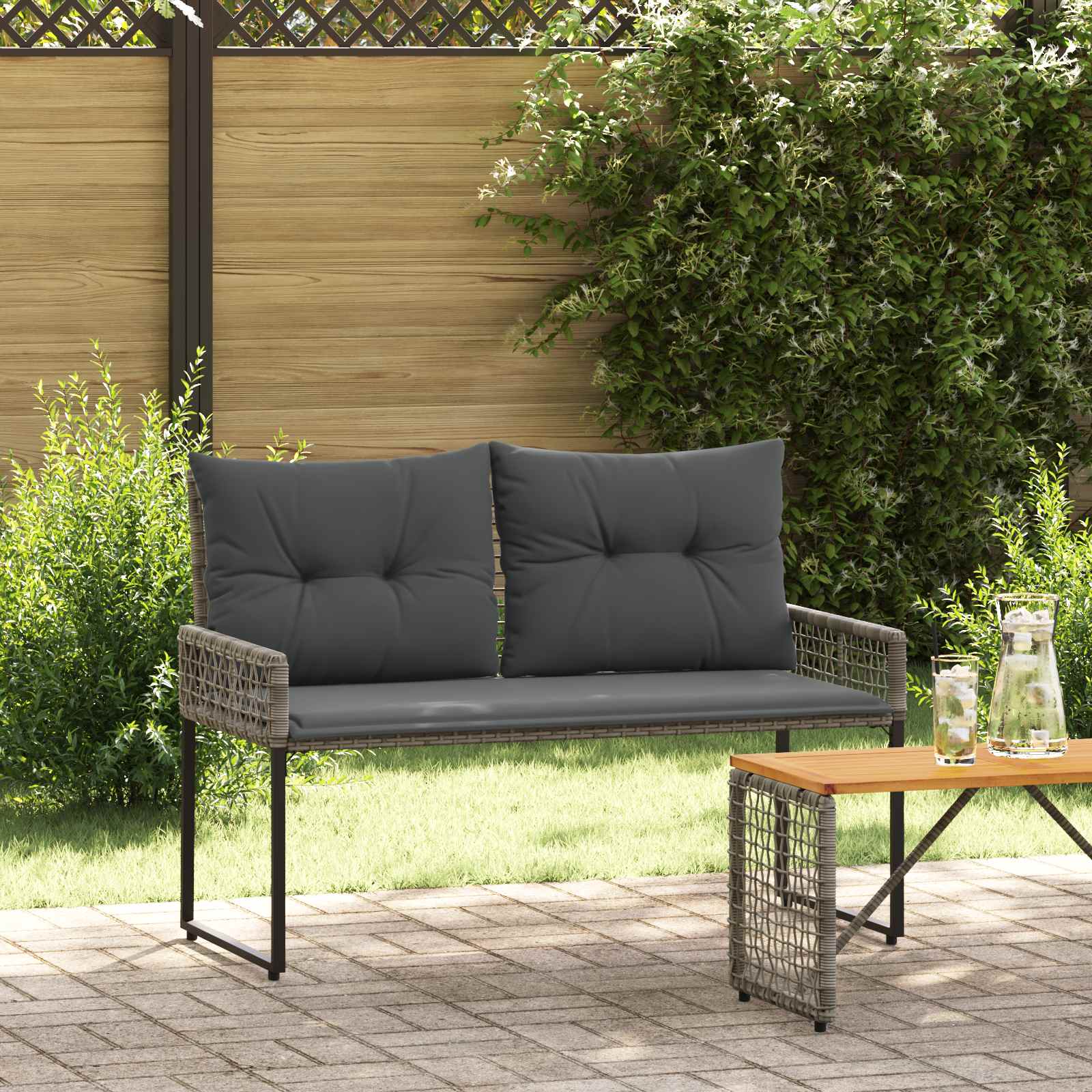 vidaXL Tuinbank Zwart en Cream Wit 118 x 55 x 82 cm PE rattan en stof