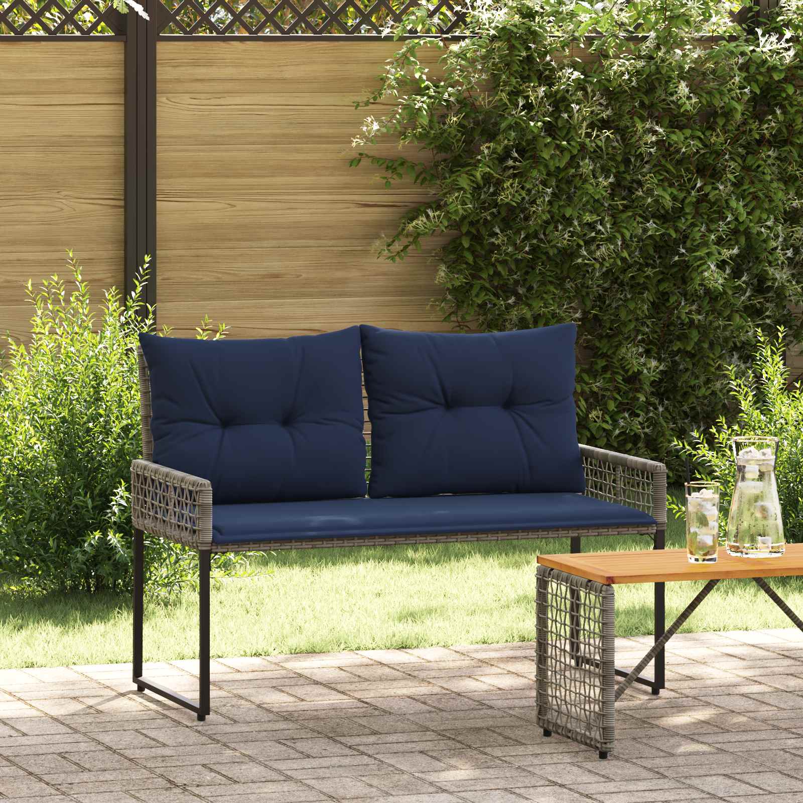 vidaXL Tuinbank Zwart en Cream Wit 118 x 55 x 82 cm PE rattan en stof