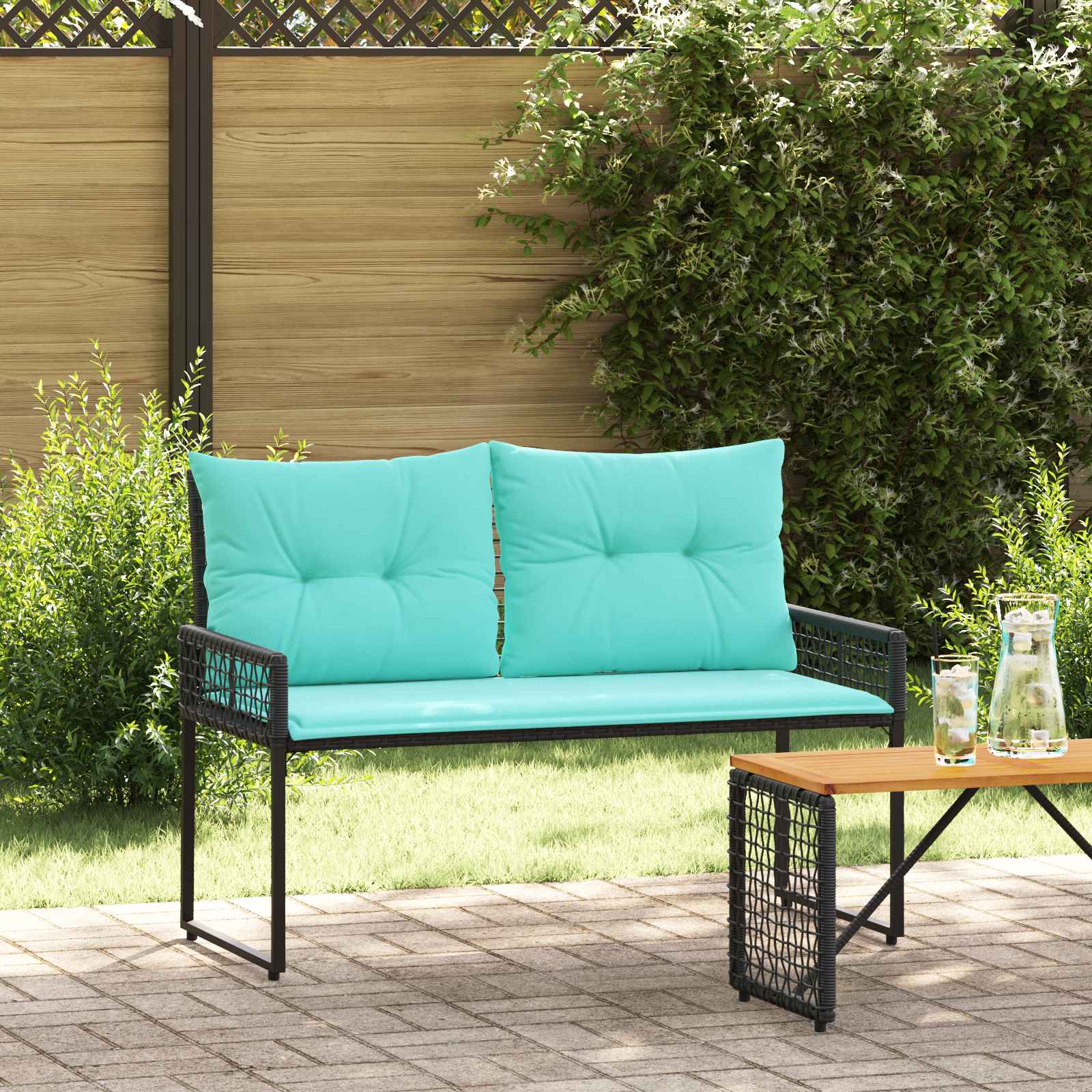 vidaXL Tuinbank Zwart en Cream Wit 118 x 55 x 82 cm PE rattan en stof